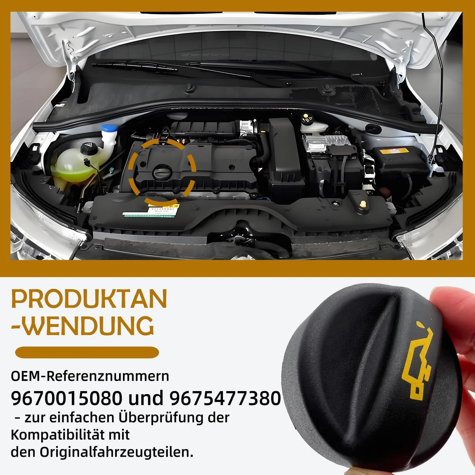 Korek oleju silnikowego – zamiennik do OEM 9670015080, kompatybilny z Peugeot 208 207 307 308 408 2008 5008, Citroen C3 – trwały korek ABS, łatwy montaż, idealny dla wymiany i ochrony silnika