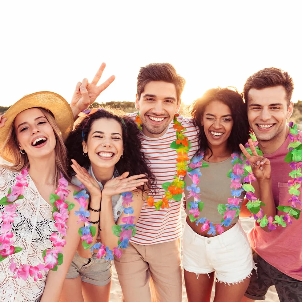Aomig Hawajskie girlandy hawajskie, zestaw Leis, hawajska tropikalna plaża, fantazyjne przebrania, dekoracje imprezowe, naszyjnik z kwiatami, opaski na głowę i bransoletki dla dorosłych, dzieci, na