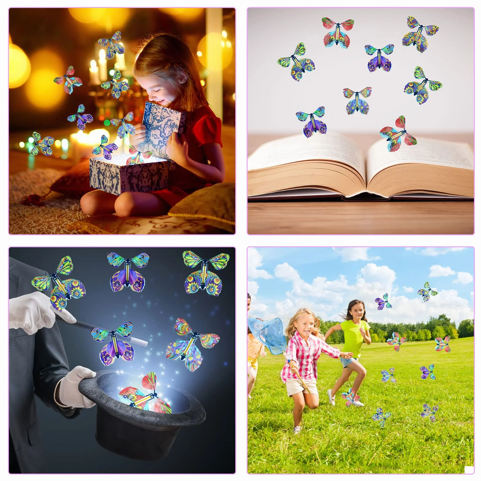 TSHAOUN 16 sztuk magicznych zabawek w kształcie motyla, Magic Flying Card Wind up Butterfly Toy, latający motyl kartka niespodzianka, prezent na urodziny, wesele (kolor losowy)