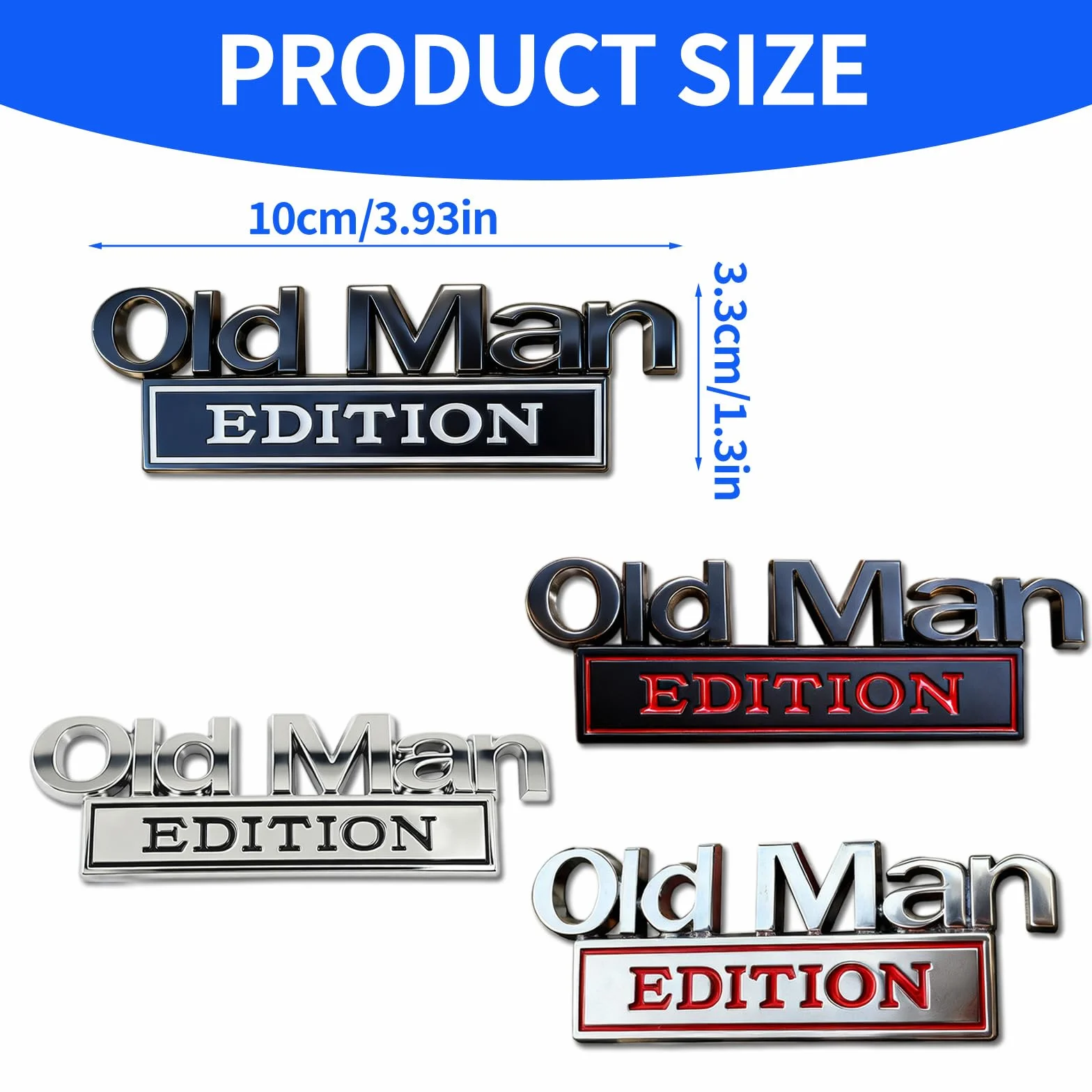 Old Man Edition emblemat samochodowy, 4 sztuki, metalowe naklejki 3D, naklejki na samochód dla mężczyzn, zabawna edycja, naklejka na zderzak, zabawna naklejka na zderzak, tabliczka z imieniem