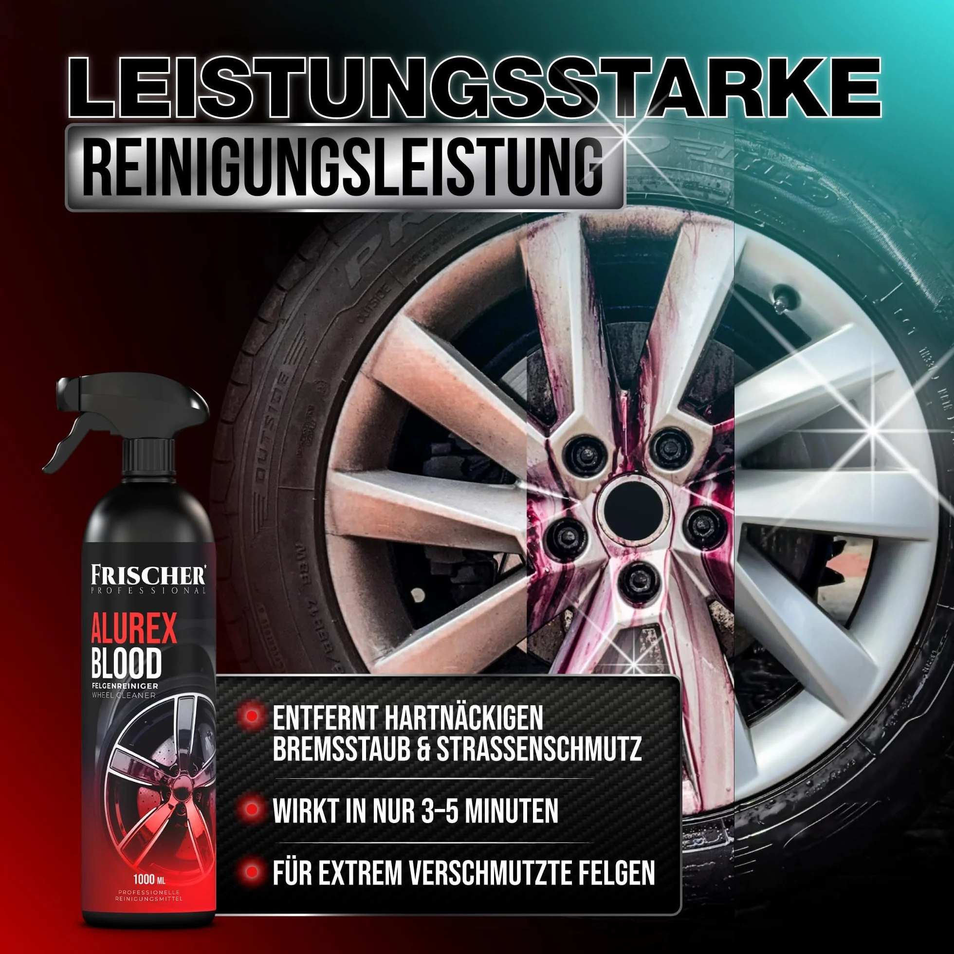 FRISCHER PROFESSIONAL1000 ml środek do czyszczenia felg do wszystkich felg ych ze szczotką do skutecznej pielęgnacji felg sam