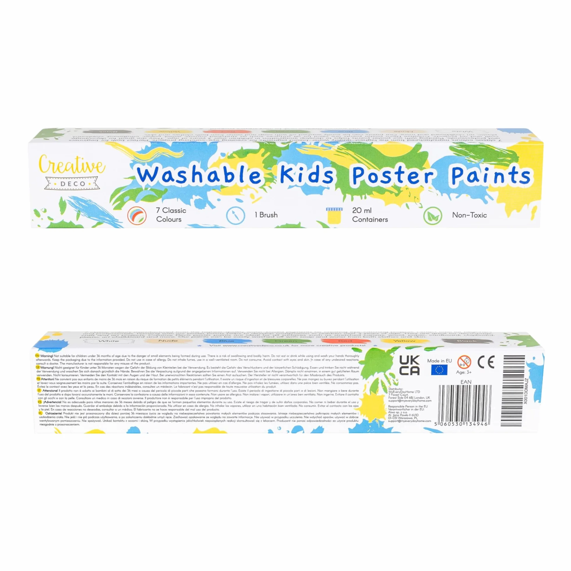 Creative Deco Zestaw Farb Plakatowych dla Dzieci | 20 ml x 6 + 1 Różnokolorowych Słoiczków | Nietoksyczne | Podstawowe Żywe i Intensywne Kolory | Idealne Dla Początkujących Dzieci Studentów i Artystów
