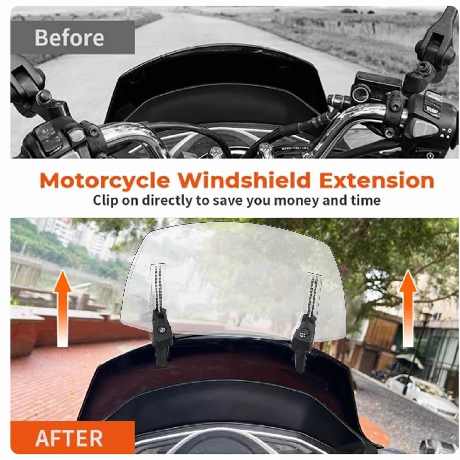Motorcycle Windshield 29.5 x 22 x 17.5cm Adjustable Windscreen Universal Wind Deflector for MT07 MT09 MT10 R1 R3 FZ6 TMAX530 TMAX 500 (Transparent)