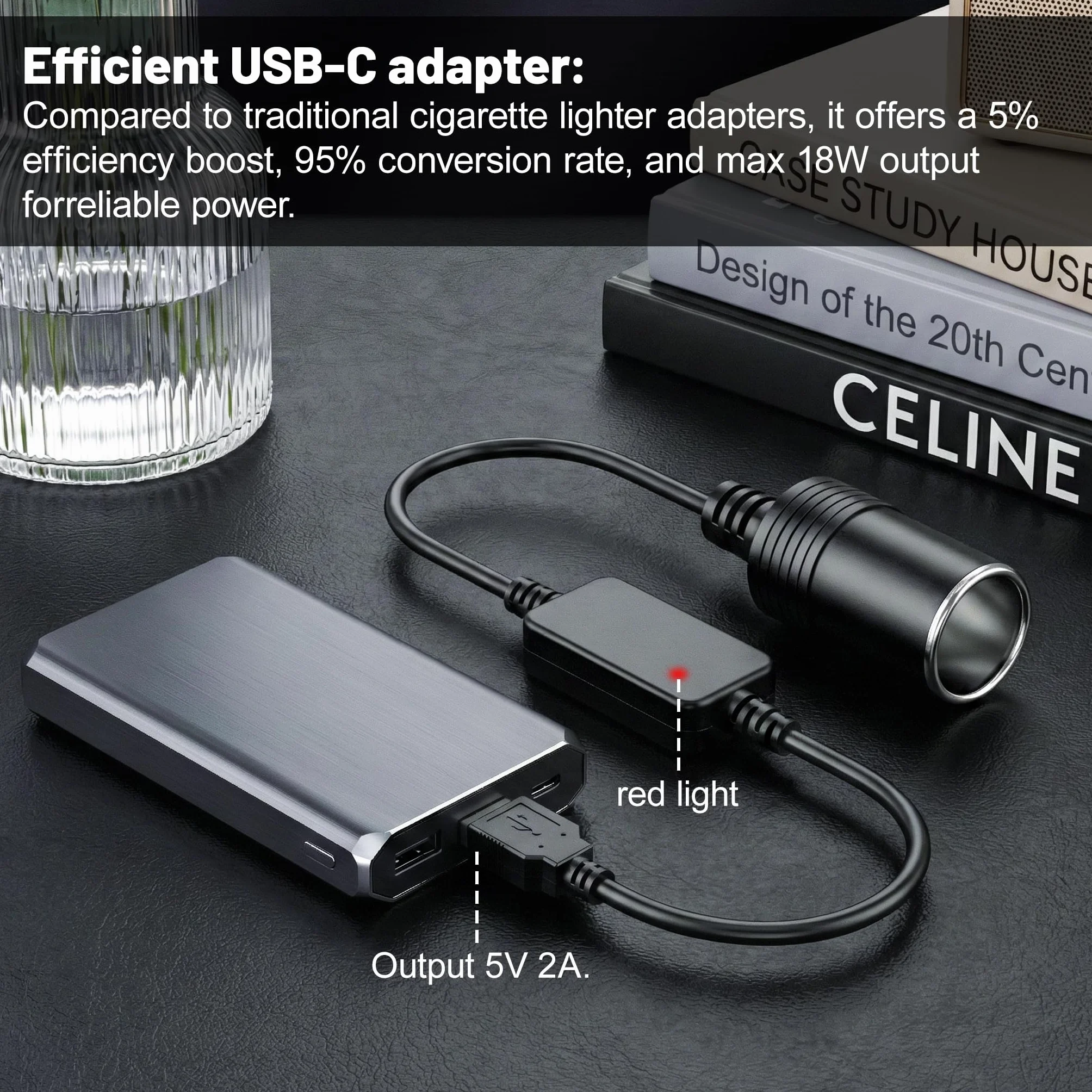 AUSYDE 5 V USB A męski na 12 V gniazdo zapalniczki samochodowej żeński konwerter przedłużacz kabel adapter przewód (poniżej 8 W) na zewnątrz, kemping i podróże