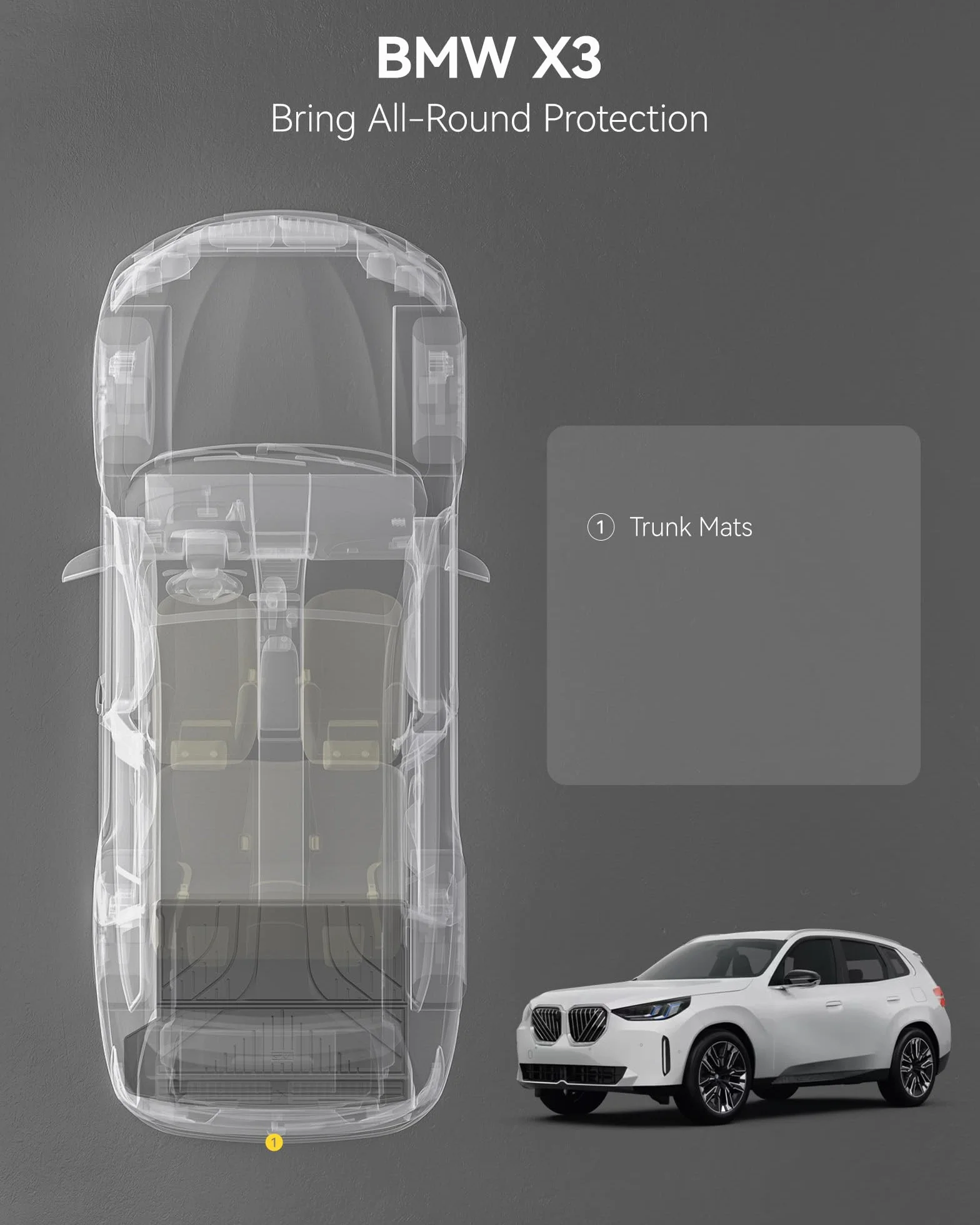 3W Mata Bagażnika dla BMW X3 G45 2025-2026, Wodoodporne i Wytrzymałe Maty ochronne Bagażnika Psów z Thorex™, Tyłu Zrównoważające Uderzenia dla BMW X3