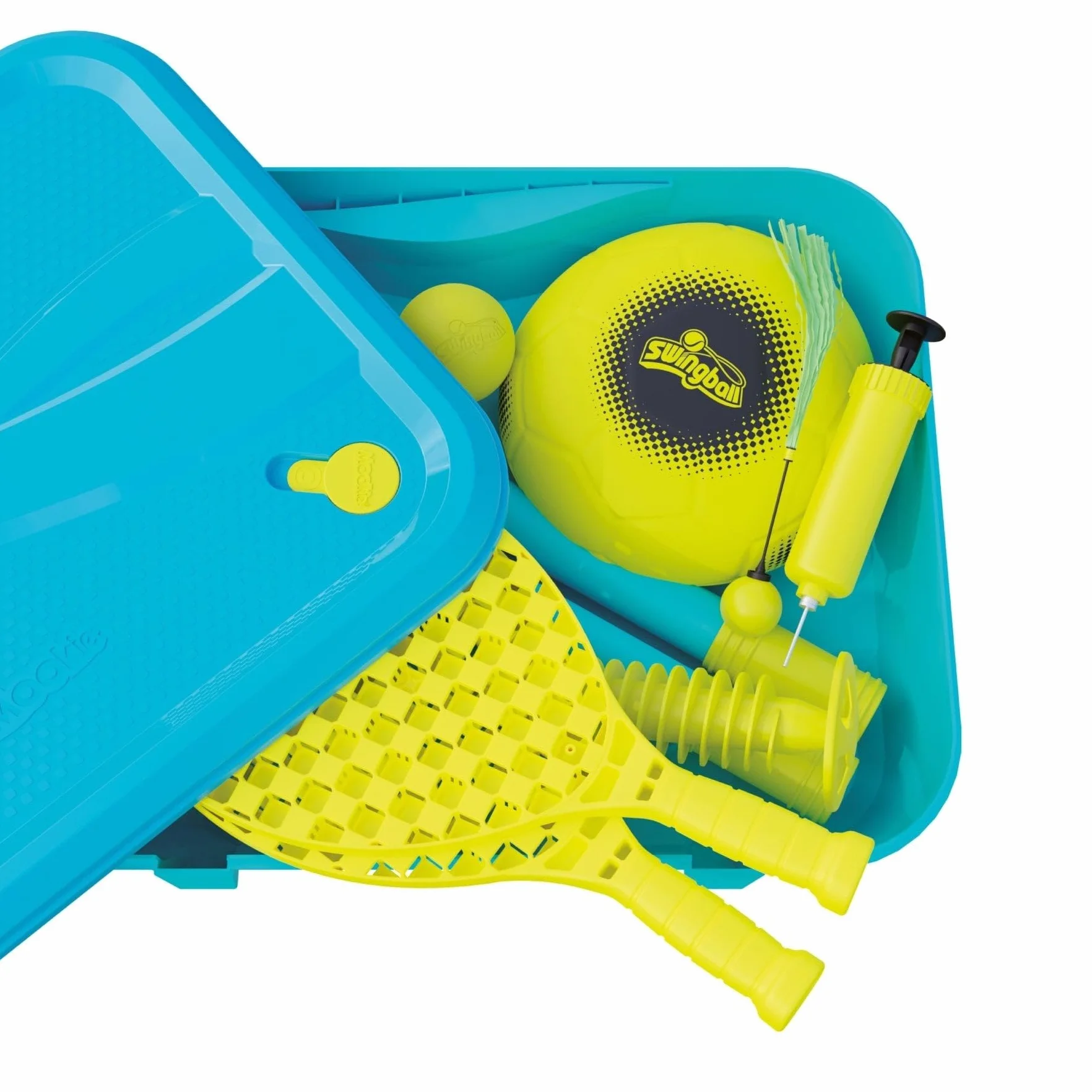 Swingball Zestaw Multiplay 3 w 1 na dowolnej powierzchni - gra w piankę, nadmuchiwana piłka nożna, rakiety dziecięce - stabilna podstawa, od 4 lat, niebieski