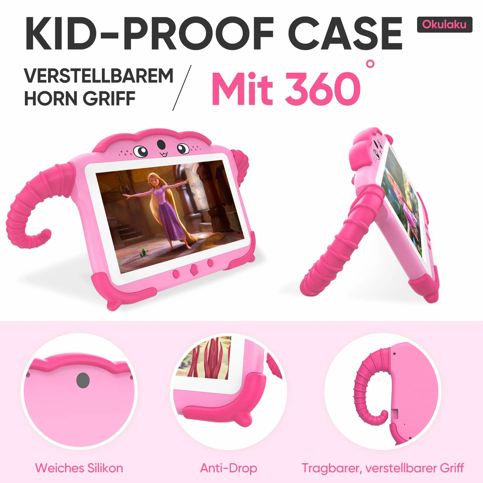 Tablet dziecięcy 7 cali, tablet dla dzieci 2 GB + 64 GB Quad Core, tablet dla dzieci z zabezpieczeniem przed dziećmi, fabrycznie zainstalowane oprogramowanie dla dzieci, podwójny aparat dla