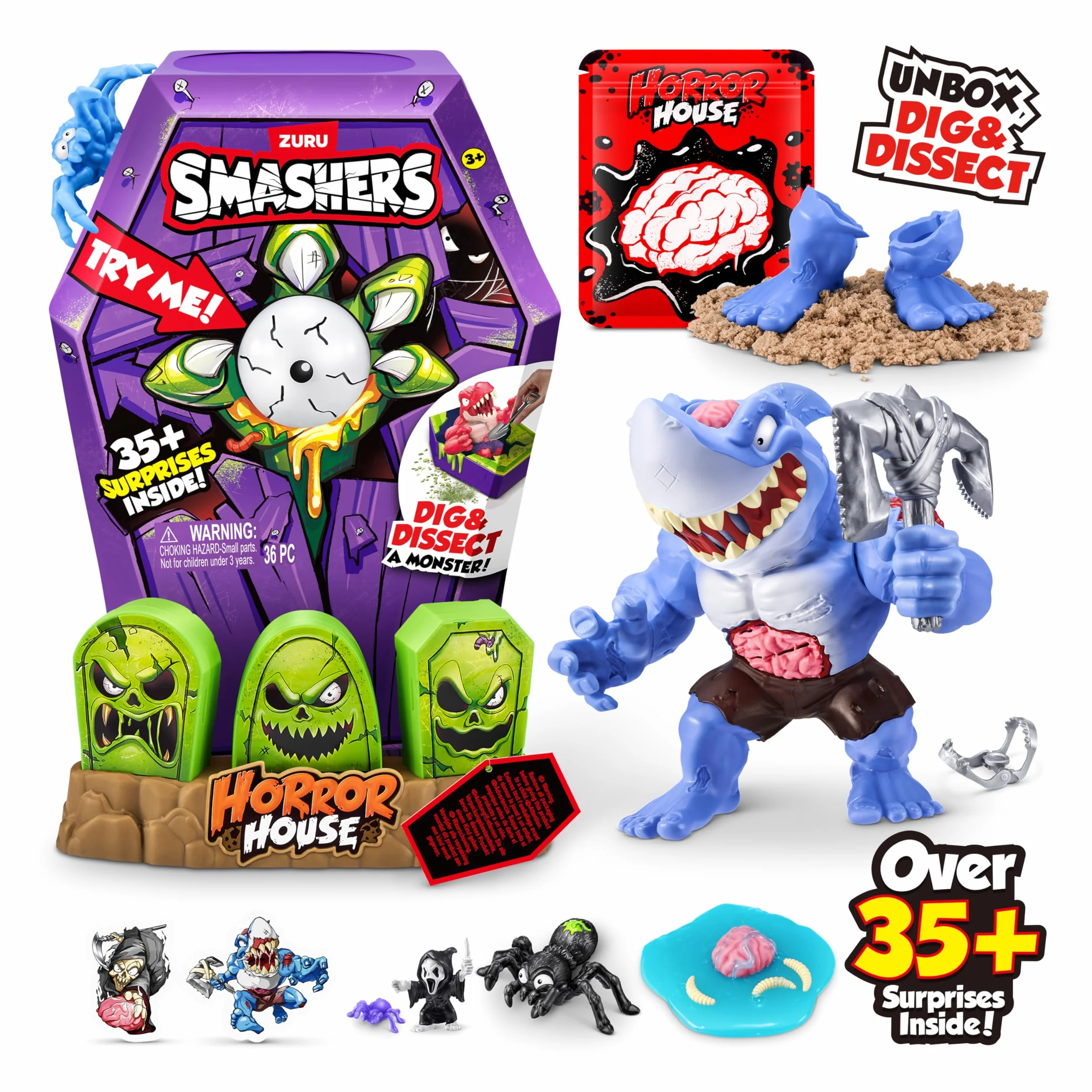 Smashers Mega Horror House od ZURU Interaktywna Zabawka kolekcjonerska dla dzieci i nastolatków, Large (30 cm) (Shark)