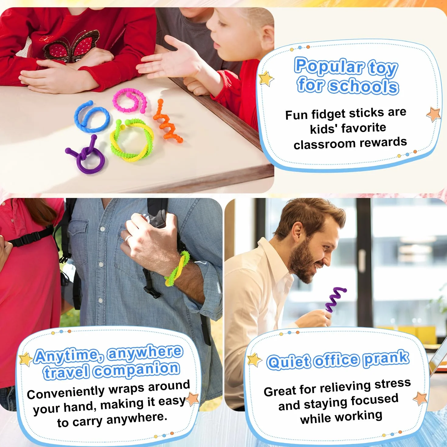 Lyreh 6szt Teksturowanych Rozciągliwych Zabawek Sensorycznych Fidget Kolorowe Ciche Sensoryczne Zabawki Rozciągające Fidget na Autyzm ADHD Stres Lęk