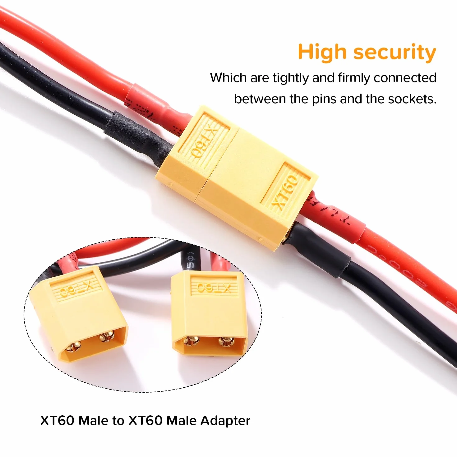 XT60 Przewód Przedłużający, XT60 Męski do Męski Wtyk Złącza, z 30cm 14AWG Silikonowym Kablem, do Akumulatora RC LiPo