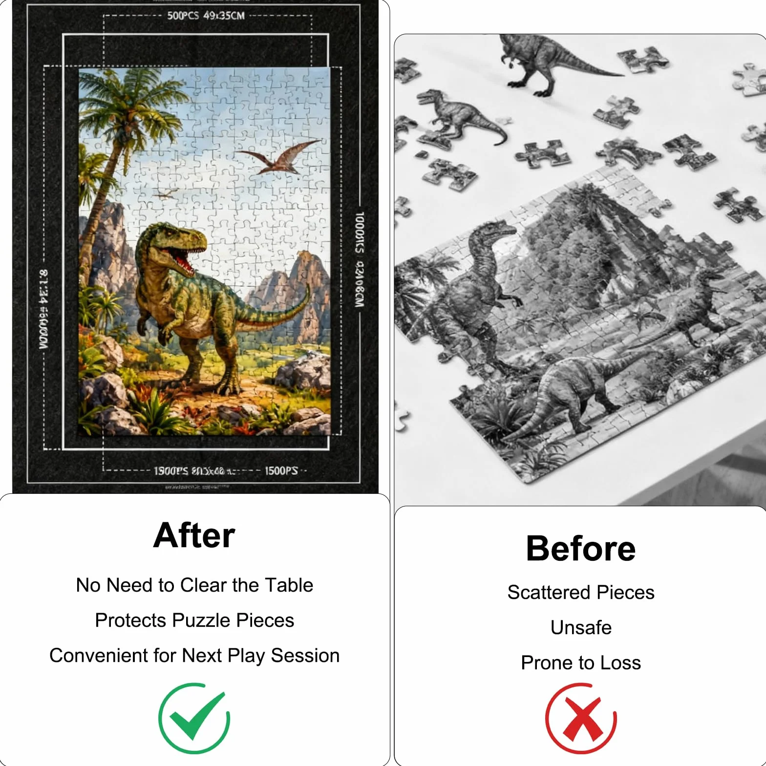 VOSSOT Mata do puzzli, do 1000, 1500 elementów, czarna mata puzzli z magicznymi paskami i torbą do przechowywania, podkładka pod puzzle do maty Jigsaw, praktyczne akcesoria, idealna do maty do puzzli