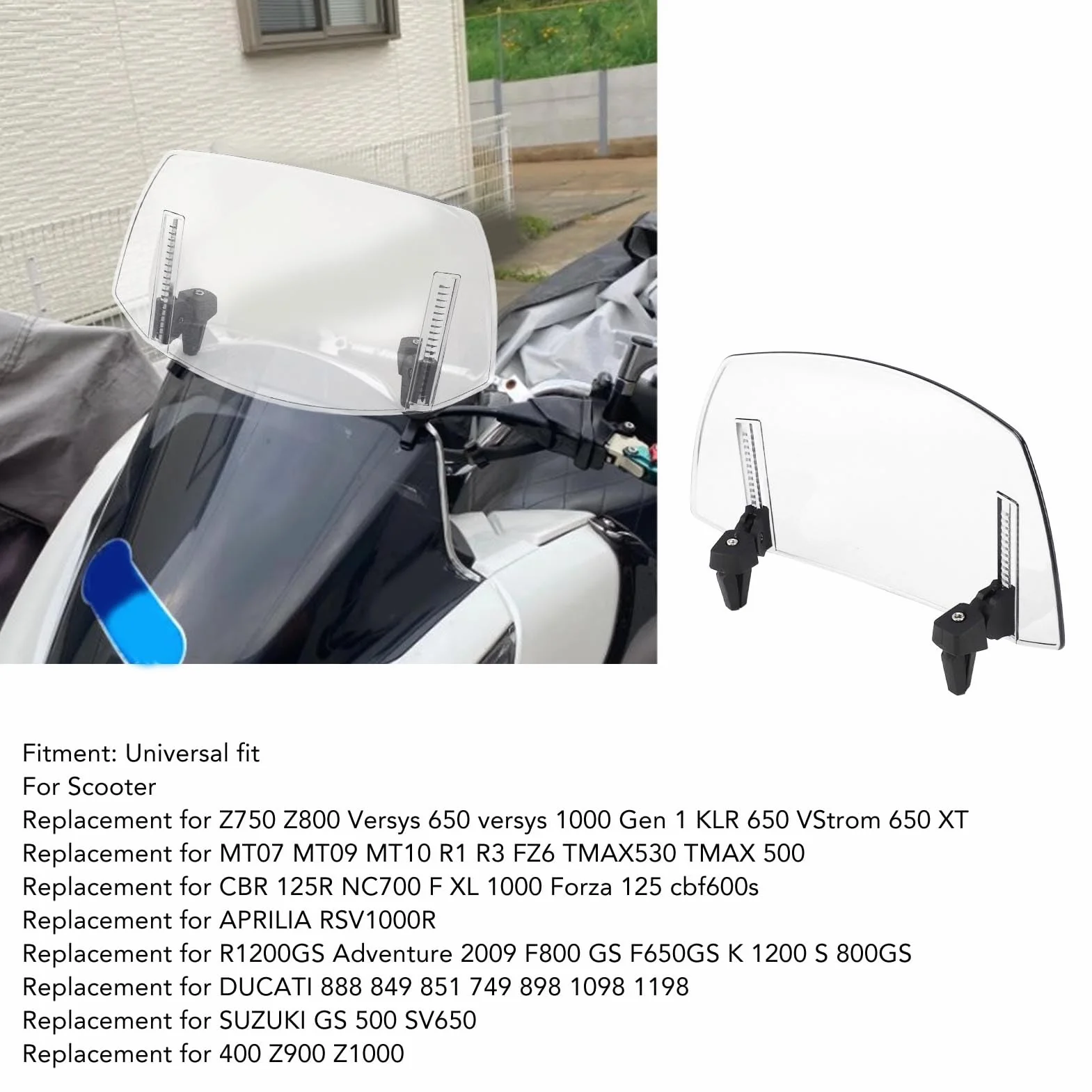 Motorcycle Windshield 29.5 x 22 x 17.5cm Adjustable Windscreen Universal Wind Deflector for MT07 MT09 MT10 R1 R3 FZ6 TMAX530 TMAX 500 (Transparent)