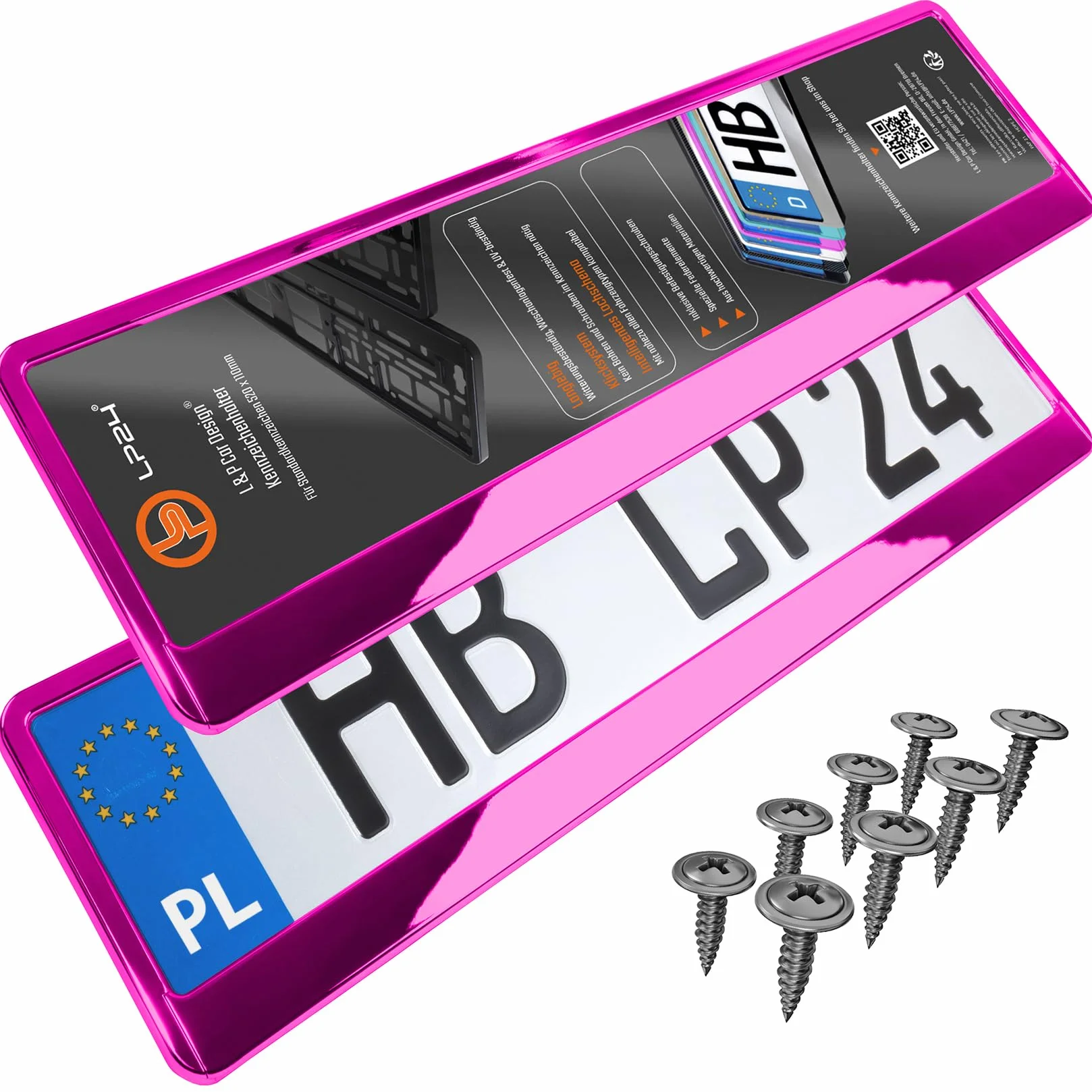 Uchwyt tablicy rejestracyjnej 520x110 mm różowy chrom do polskich tablic PL