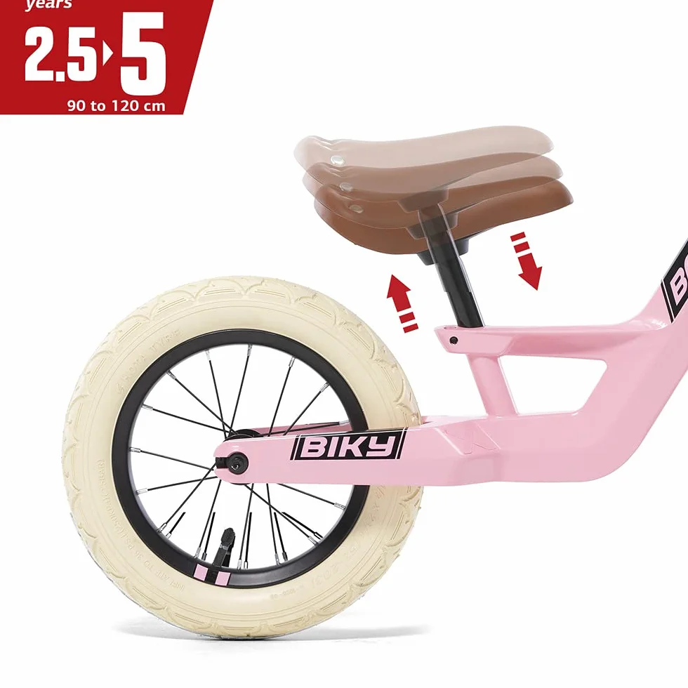 Berg Biky Retro Roze rower biegowy od 2 lat, opony pneumatyczne, rama magnezowa, 12 cali, rower dziecięcy, dla chłopców i dziewczynek, siodełko z regulacją wysokości