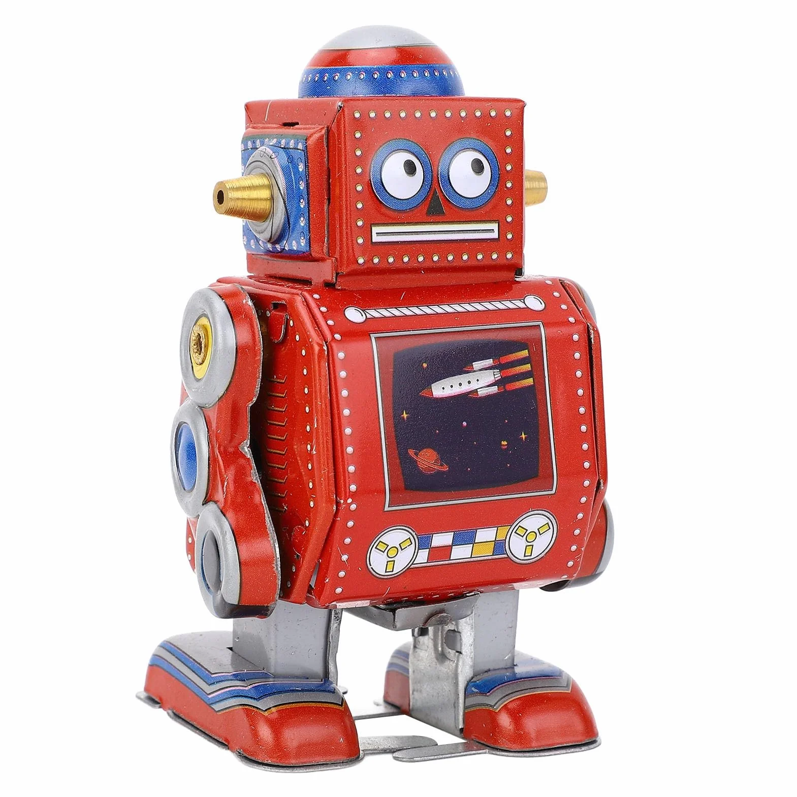 Zabawka w stylu vintage – nakręcany żelazny robot (kolor czerwony), idealna na prezent i długotrwałą zabawę, przeznaczona dla sklepów z odzieżą i barów