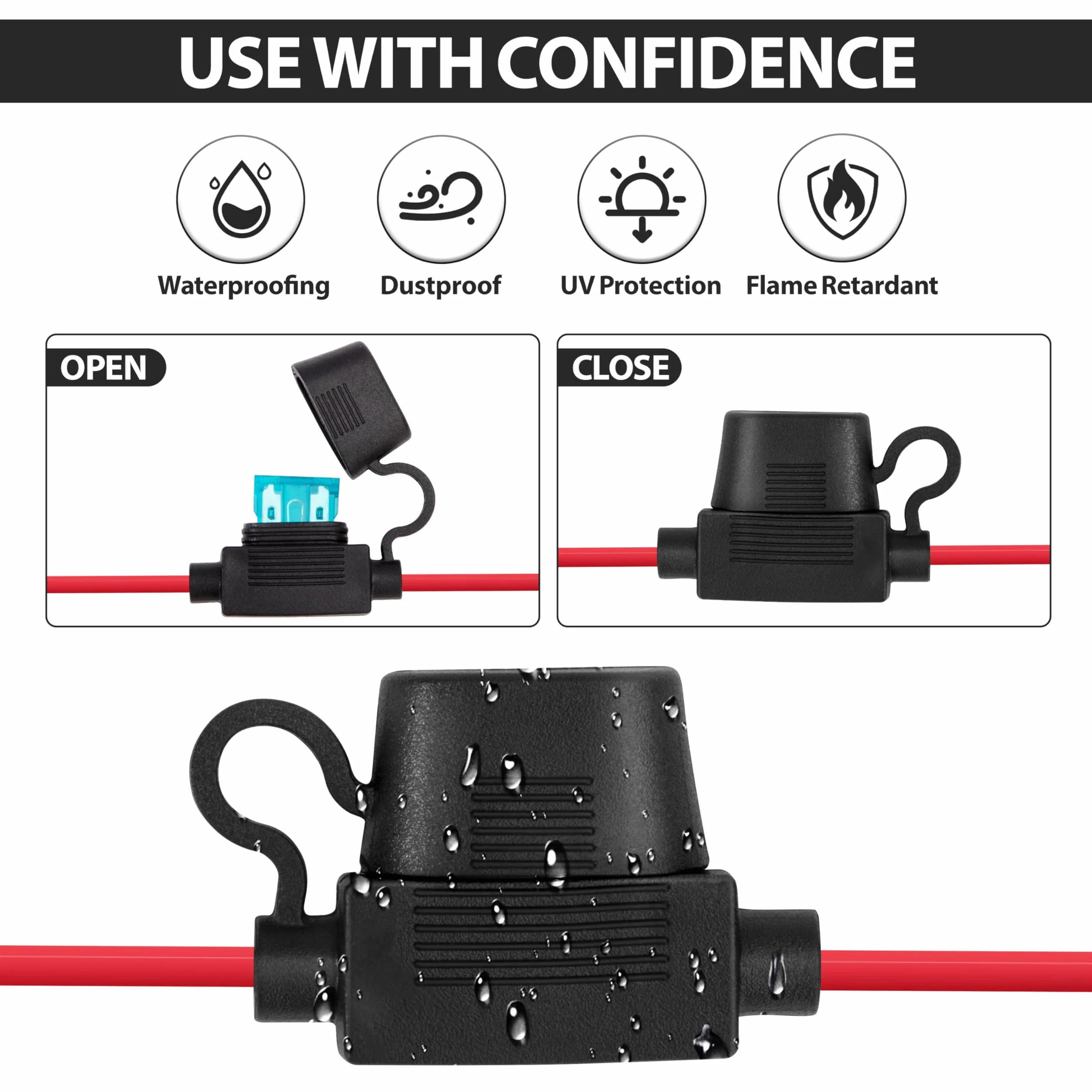 Gniazdo zapalniczki 12V/24V kabel przedłużający 3m 16AWG wodoodporny z bezpiecznikiem 15A
