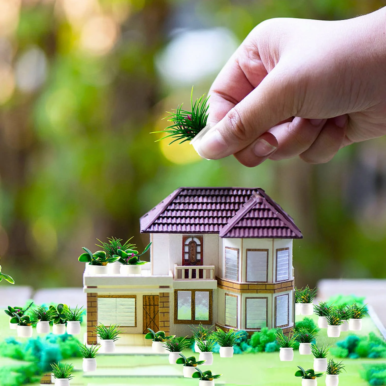 cobee Miniaturowy zestaw roślin do domku dla lalek, 14 sztuk, domek dla lalek, bonsai, roślina 1:12, mini ogród rośliny doniczkowe, mały kwiat, model zieleni, ozdoba, bajkowy ogród, domek dla lalek