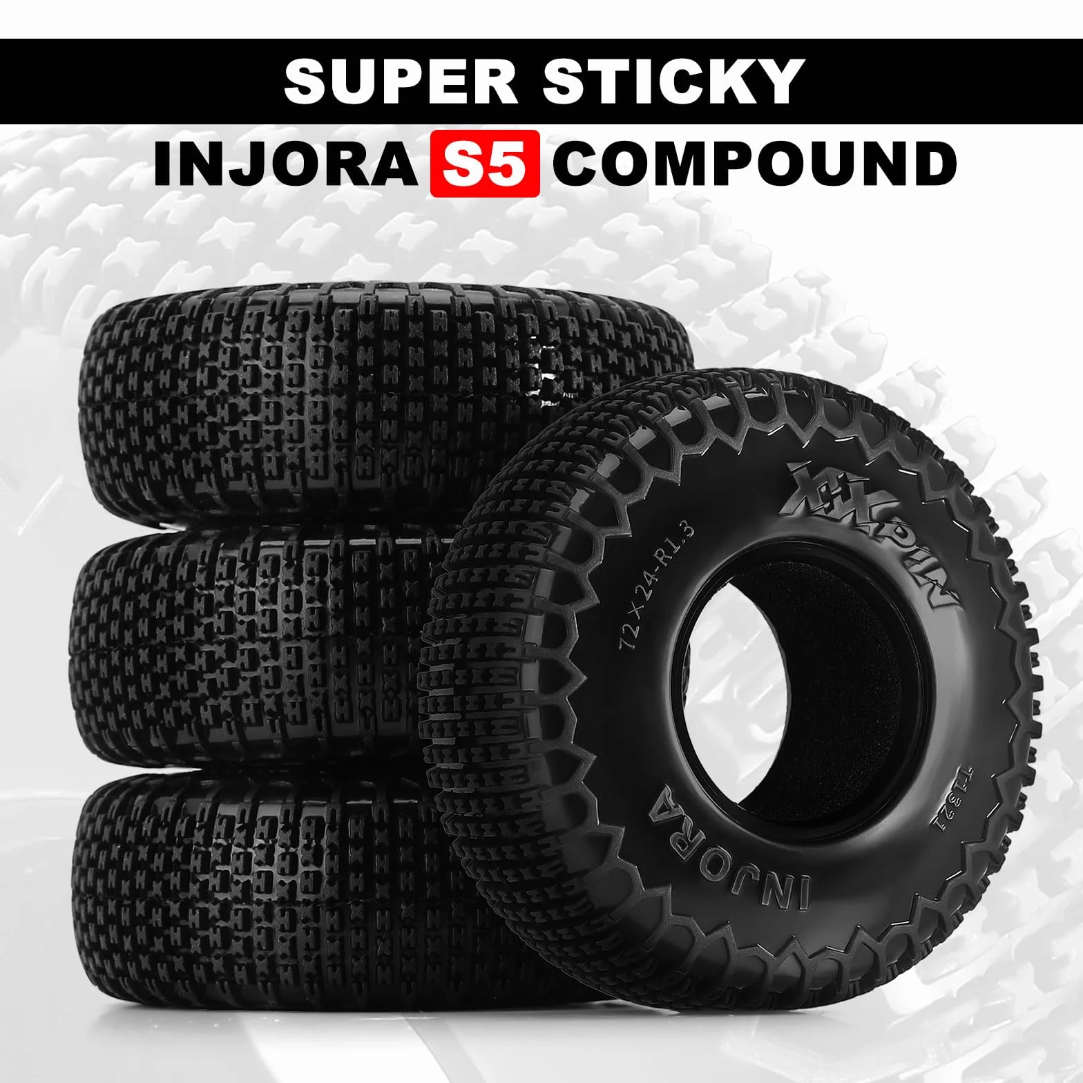 INJORA 1,3" XHX opony rysunkowe dla TRX4m SCX24, 72 * 24mm, S5 Compound, 4 sztuki