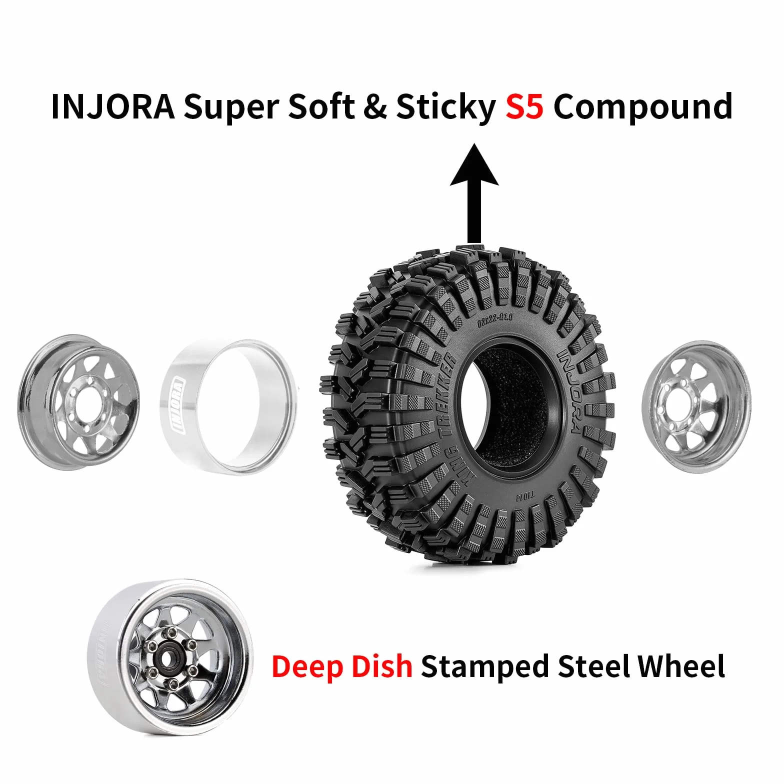 INJORA Opona Beadlock 1,0" Beadlock Sat -3,78 mm offset do 1/18 1/24 RC Crawler Auto Axial SCX24 FMS FCX24 TRX4M, srebrna (W1004-T1014)