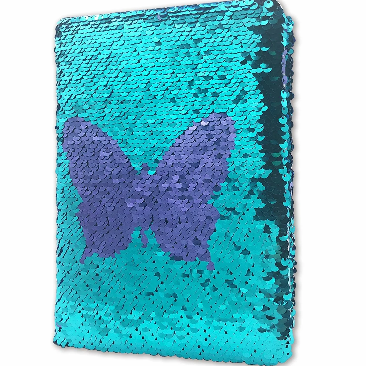 Dwustronny Notatnik z Cekinami, Niebieski - Fioletowy Motyl Pamiętnik dla Dziewczynek 80 Kartek 20,5x14cm Dziecięcy Dziennik Notatniki Prezent dla Dziewczynki
