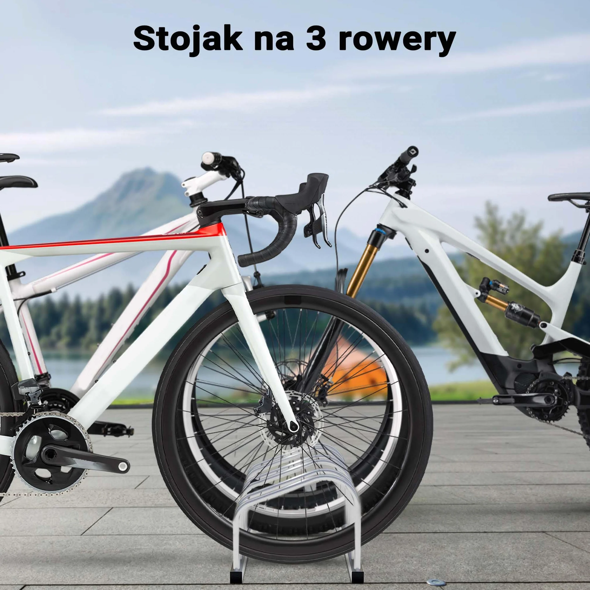 ‌Toboli Stojak rowerowy na 3 rowery uchwyt jednopoziomowy z ocynkowanej stali na podłogę i ścianę