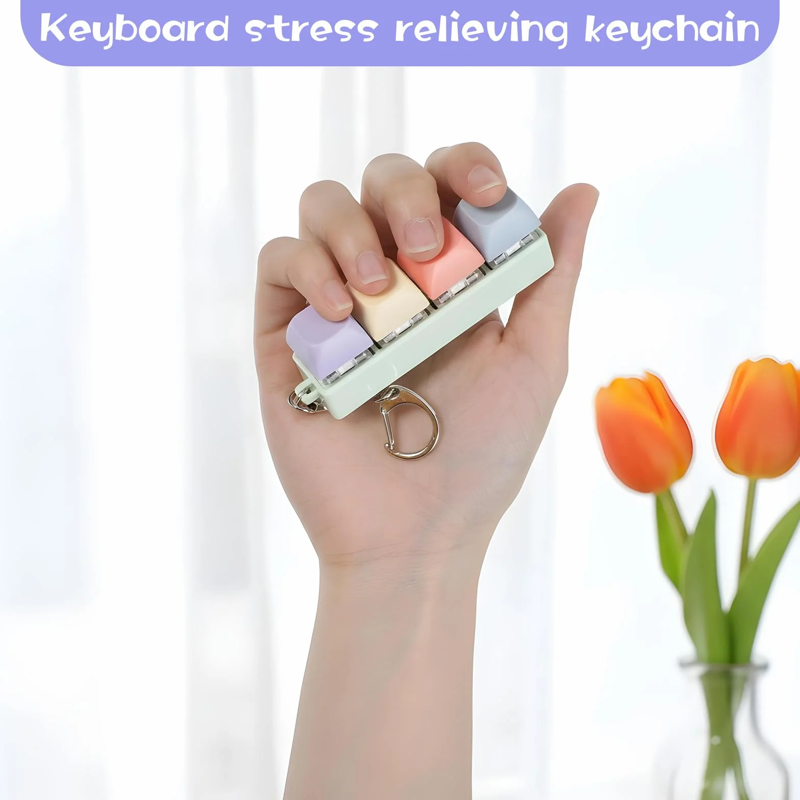 Mabor Fidget Clicker do klawiatury, brelok do klawiatury w 4 kolorach, dekompresyjny, przycisk łagodzący stres, prezenty dla dorosłych kobiet, aby złagodzić stres, mijający czas