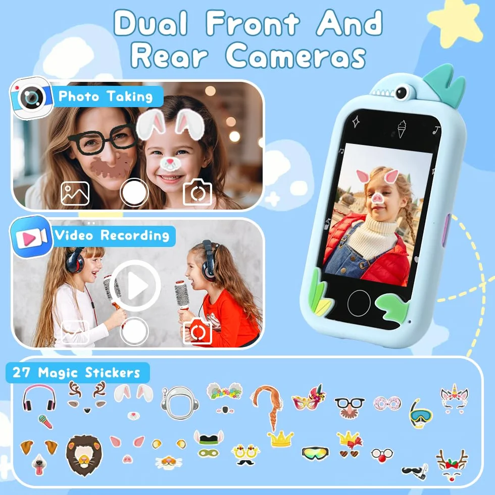 Smartfon zabawka dla dzieci, podwójny aparat z przodu i z tyłu, audiobooki, bajki, wiedza, nauka, gry mobilne, edukacyjne zabawki elektroniczne, z kartą 16 GB