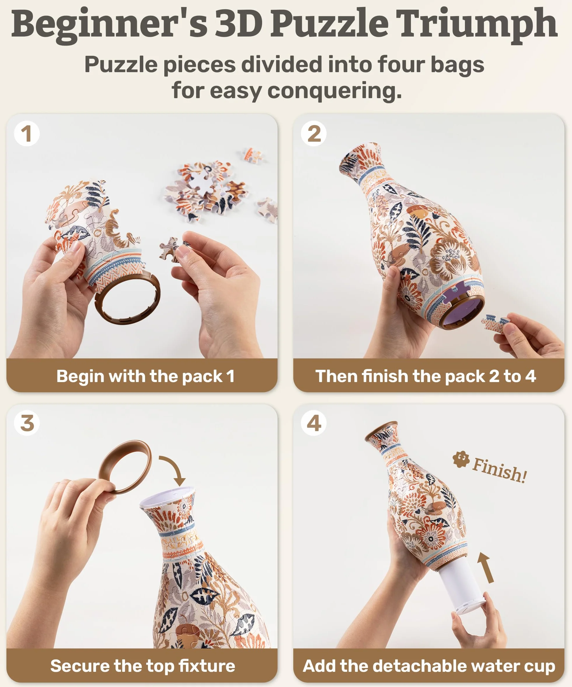 PieceRelax 3D Puzzle Wazon - Summer Blossom [S1041], 160 Elementów, Idealna Dekoracja do Wnętrz