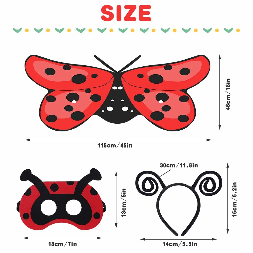 AOMIG Kostium dla dzieci Butterfly Wings, 3 szt. kostium Butterfly Fairy z tęczowymi motylami, opaską na głowę i maską na oczy, Butterfly Cape Wings Drobna sukienka na Boże Narodzenie, Halloween Party
