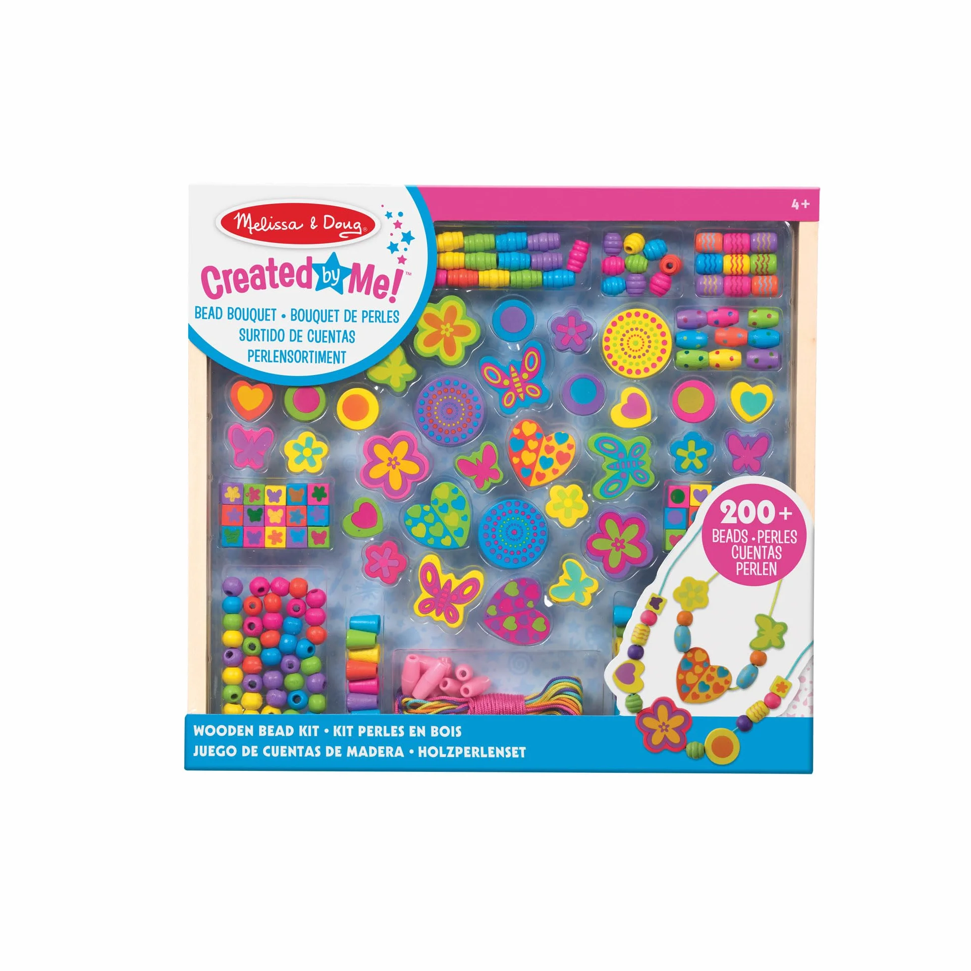Melissa & Doug Drewniany Zestaw Koralików | Zabawa kreatywna| Zestaw koralików do robienia biżuterii| Drewniane koraliki dla dzieci w wieku 3 4 5 6 lat | Prezent dla chłopca lub dziewczynki
