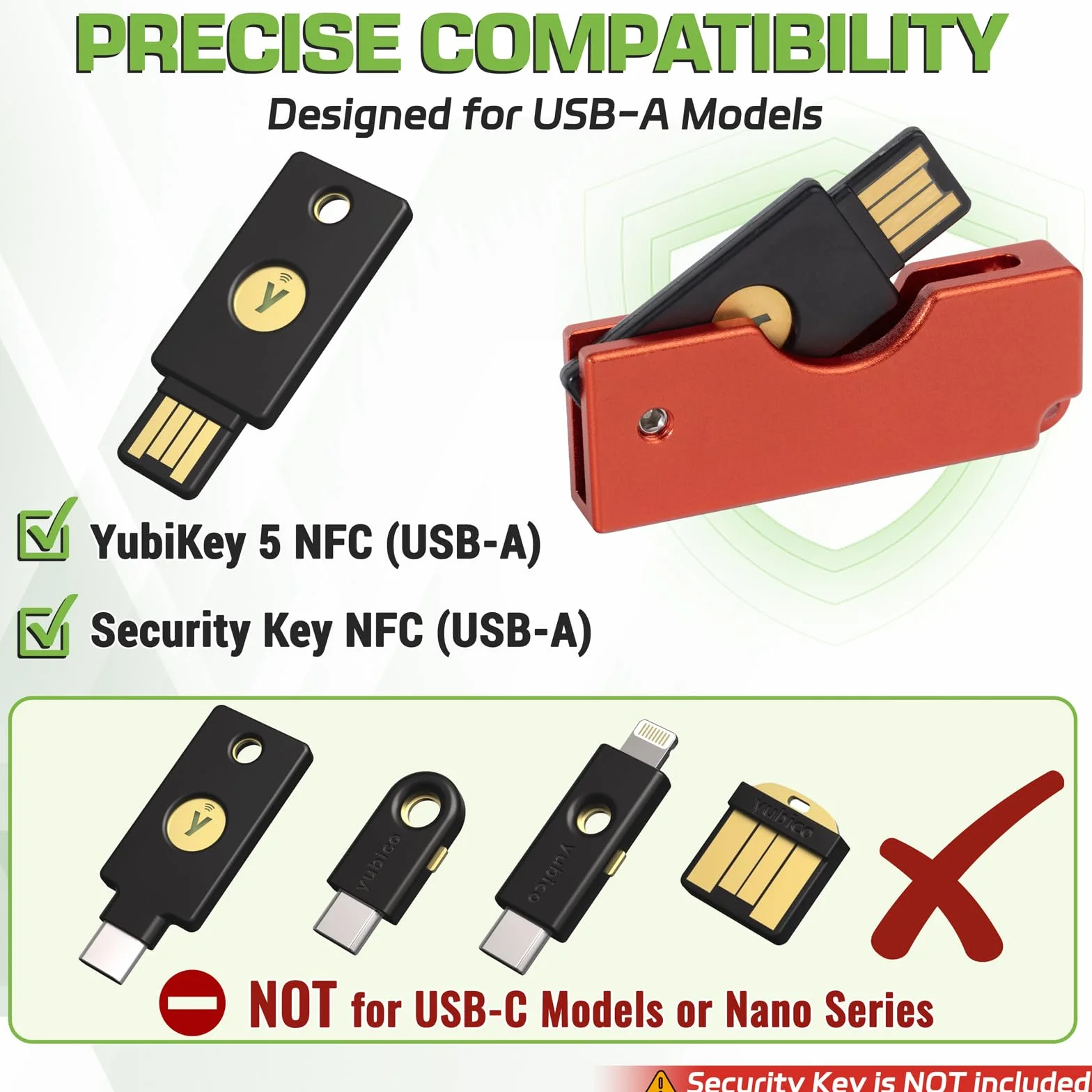 Metalowa składana obrotowa osłona kompatybilna z Yubico NFC/YubiKey 5 NFC / 5 NFC FIPS, USB-A, odporna na zarysowania obudowa ze stopu aluminium