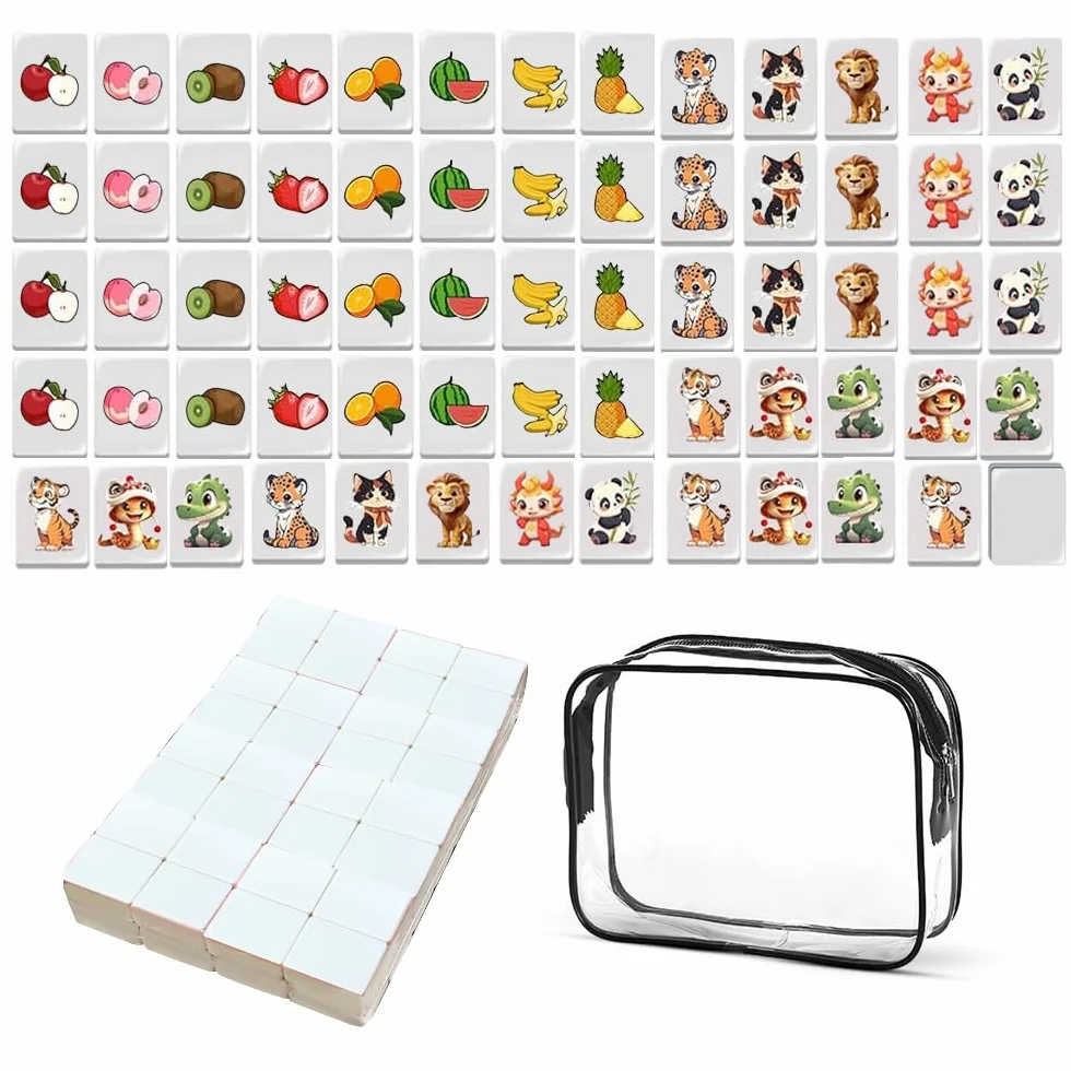 Seaside Escape Game, 65 bloków ucieczki 30 mm, blok ucieczki, Seaside Escape Game Blocks Mahjong z naklejką, owoce i zwierzęta, zestaw Mahjong Mini Mahjong dla rodziny, podróży