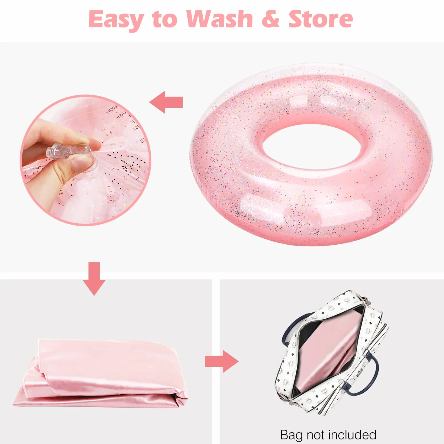 MoKo Swim Rings with Glitter, 90cm Diameter Inflatable Pool Float Swimming Pool Float Tube Round Shaped Swimming Tube Water Fun Beach Pool Toys for Summer Party for Kids Adults - Rose Gold