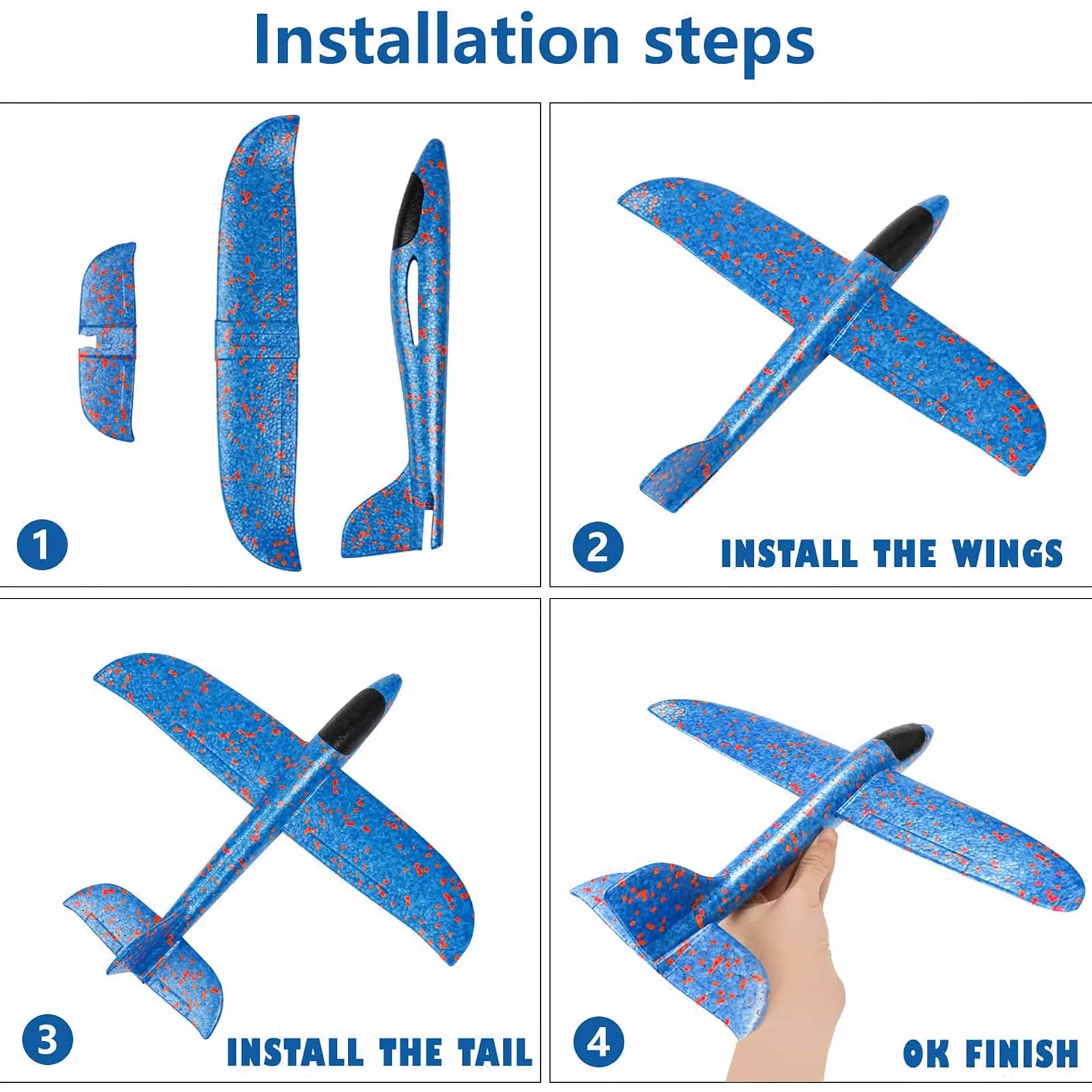 Szybowiec 44 cm, szybowiec z pianki do rzucania, 2 sztuki, model piankowego samolotu, dla dzieci, samolot ze styropianu, ręczne rzucanie samolotem, zabawka do uprawiania sportów na świeżym powietrzu