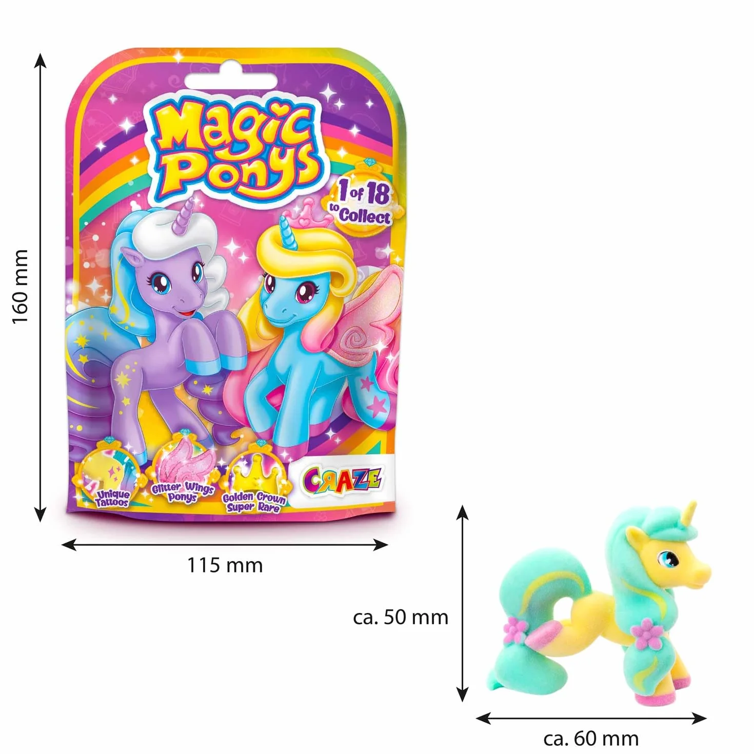 CRAZE Magic PONYS - przepiękne kucyki, zabawka do kolekcjonowania, 18 różnych figurek do kolekcjonowania, opakowanie zawiera 1 - prezent dla dziewczynki z koniami