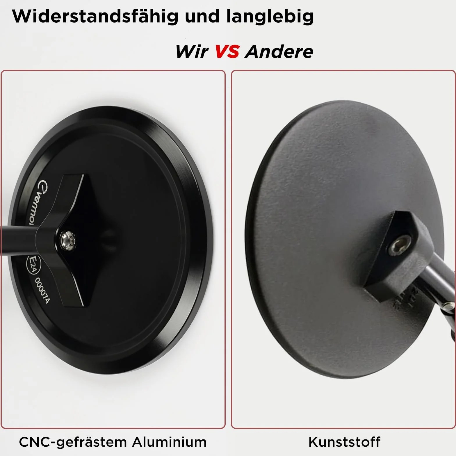 Evermotor Lusterko do końcówek kierownicy, zatwierdzone E, 360° obrotowe lusterko motocyklowe, wykonane z frezowanego CNC aluminium, 22 mm (7/8") okrągłe lusterko motocyklowe kompatybilne ze skuterem