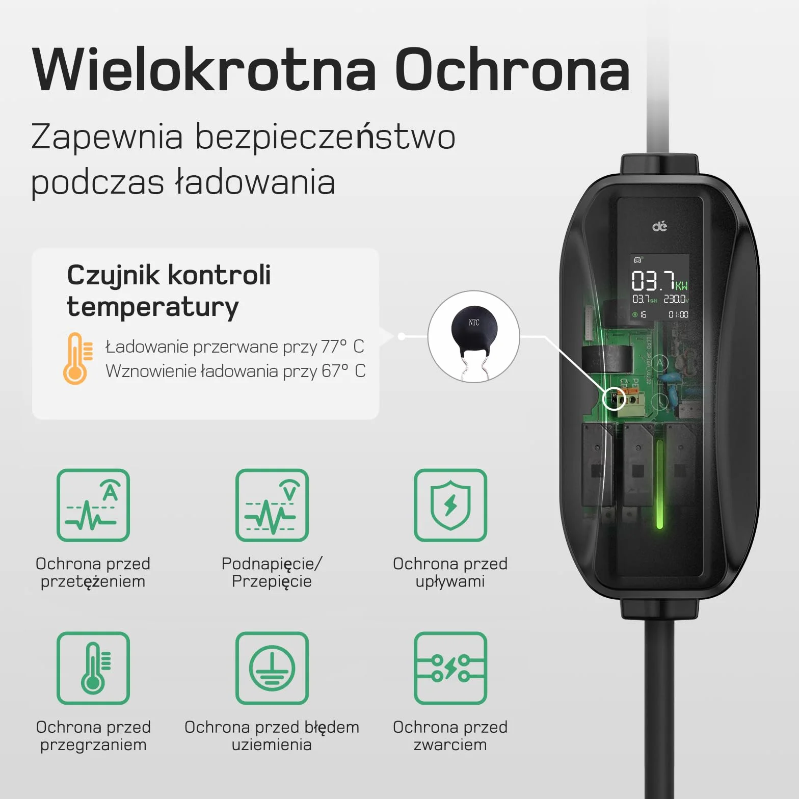 Schuko Kabel ładujący typu 2 3,68kW 1-fazowy 6m 6-16A ładowarka EV
