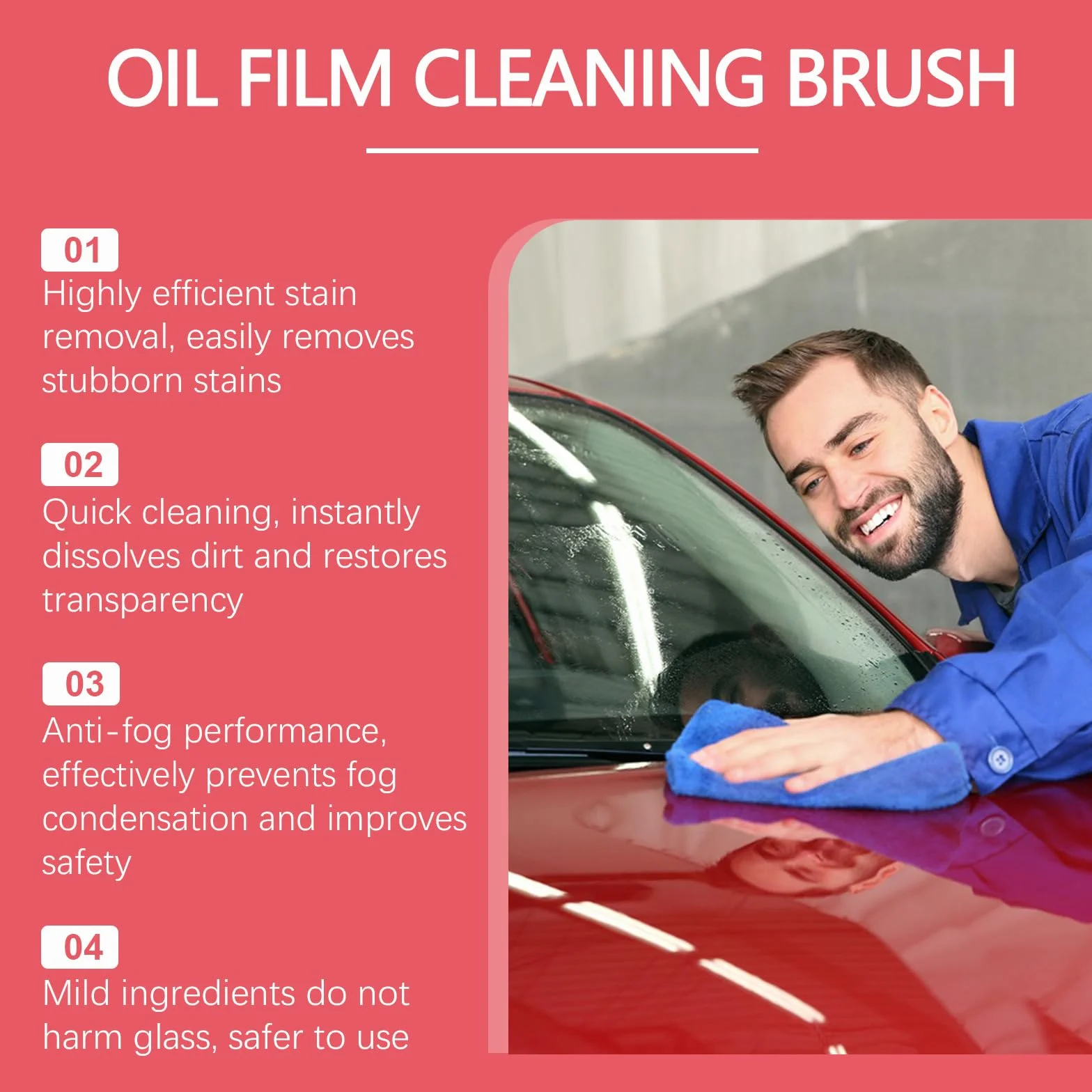 Automotive Oil Film Cleaning Brush, Hydrofobowa powłoka przedniej szyby, Powerful Car Glass Oil Film Stain Emover, Automotive Oil Film Cleaning Brush, płyn do czyszczenia folii olejowej Szkło, 01