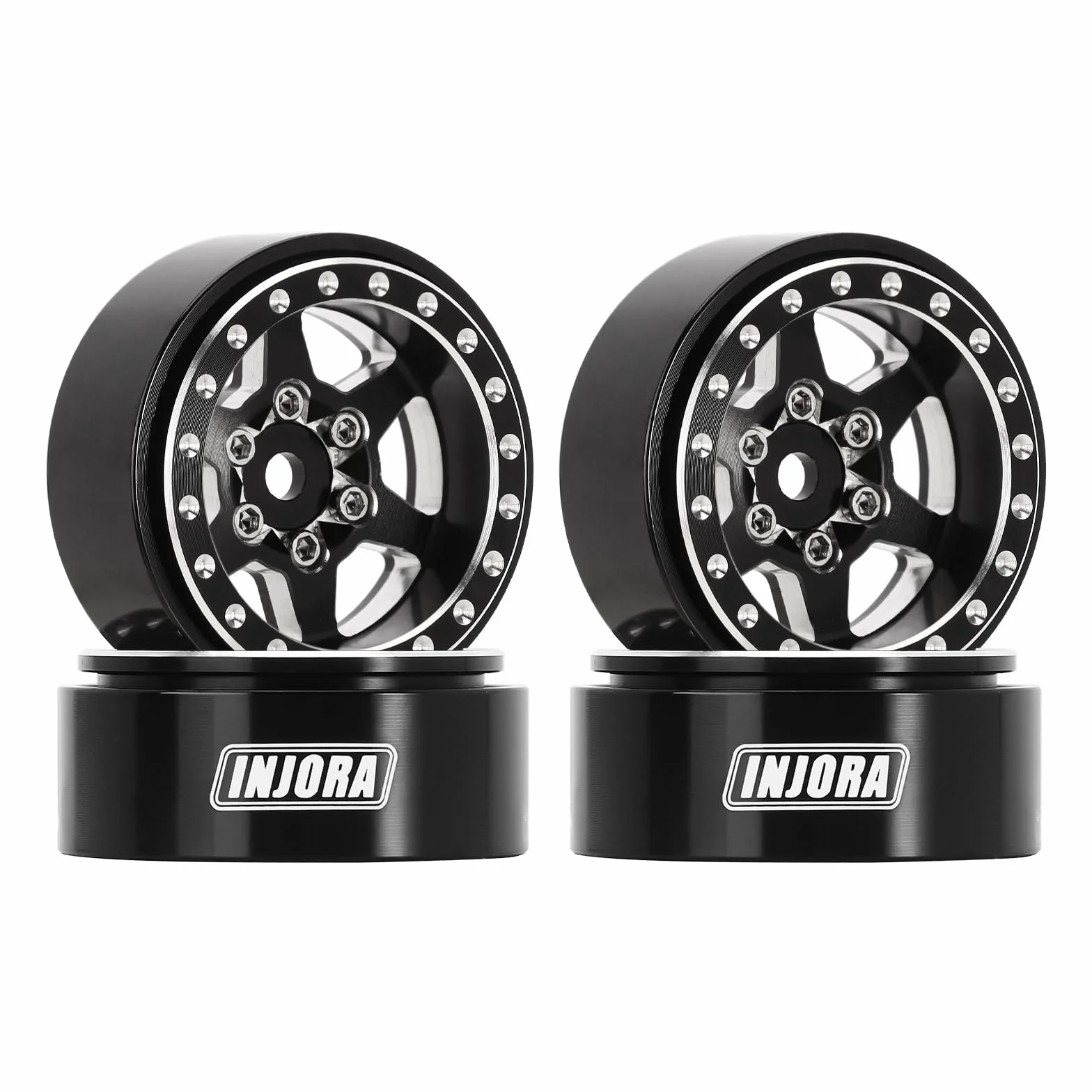 INJORA 1.0 Plus Beadlock felgi aluminiowe, 6 szprych, do SCX24 TRX4M FCX24 1/24 1/18 RC Crawler, czarne