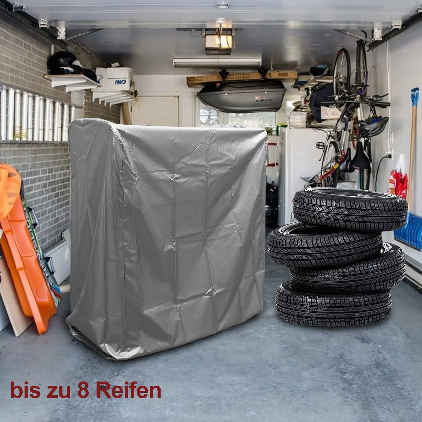 Regał na opony 107x46x117 cm stojak na 8 opon nośność 180 kg z regulacją wysokości