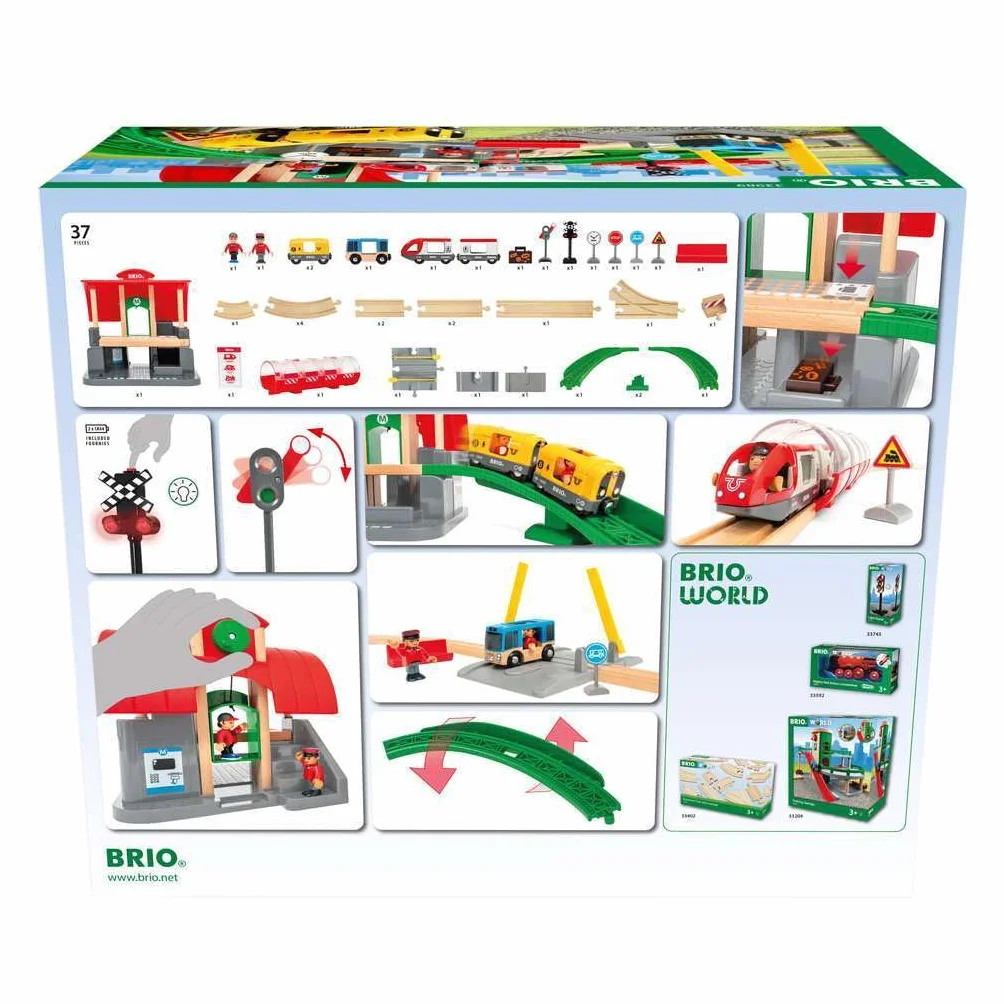 BRIO World 33989 Large City Station Set - Kompleksowy drewniany zestaw pociągów ze stacją transferową - Zalecany od 3 lat