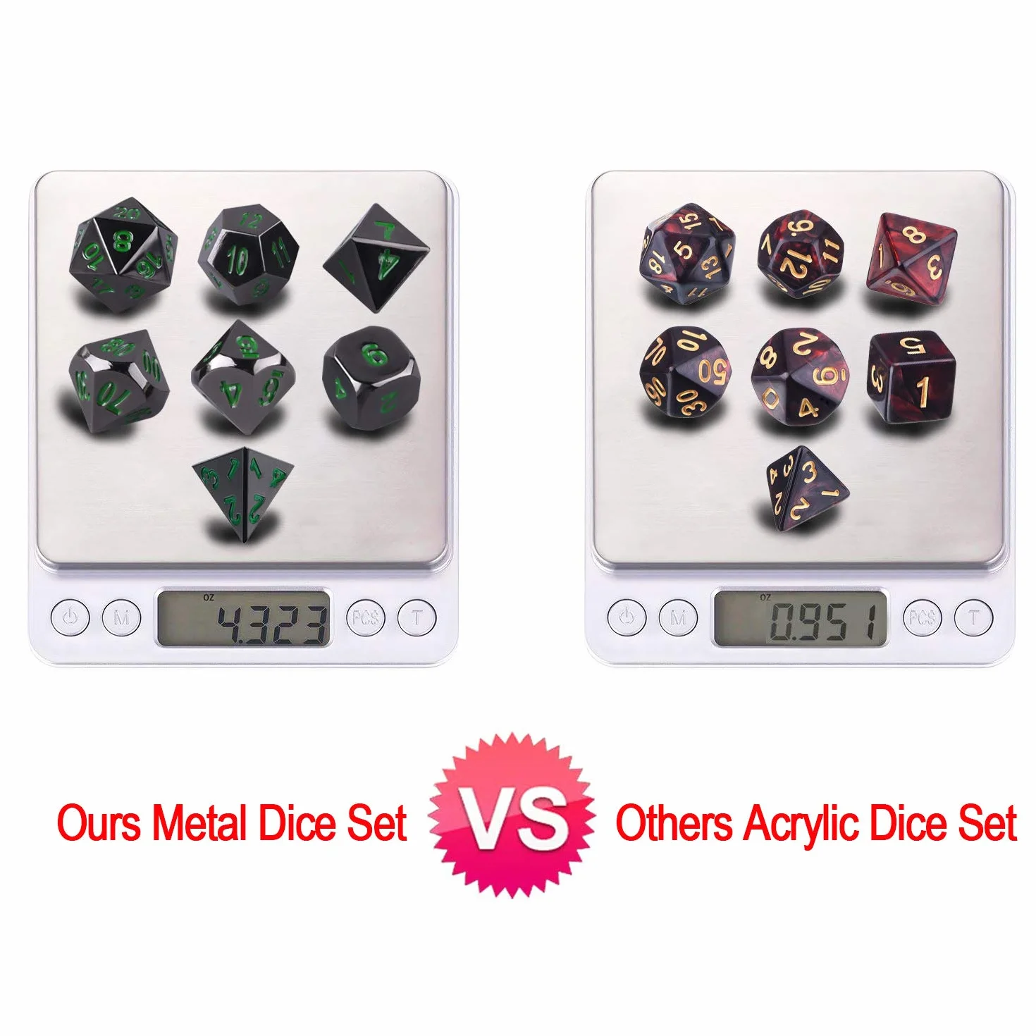SIQUK Metalowe kości wielościenne 7-matrycowe z metalową obudową do Dungeons and Dragons RPG Dice Gaming D&D i nauczanie matematyki
