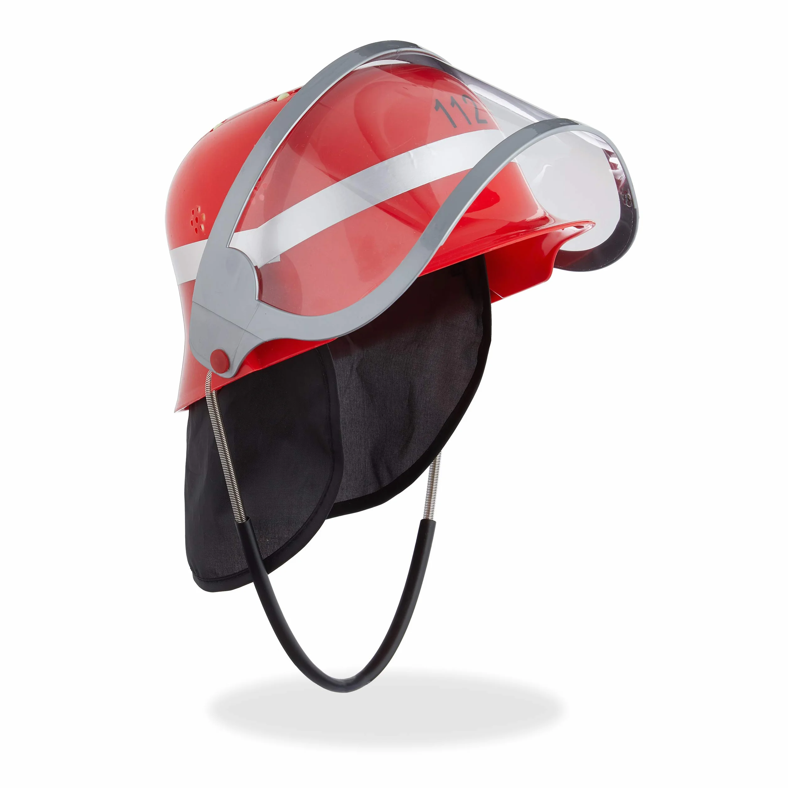 Relaxdays Kask strażacki dla dzieci, z wizjerem, chustą na kark i paskiem pod brodę, regulowany obwód głowy, kask strażacki, czerwony
