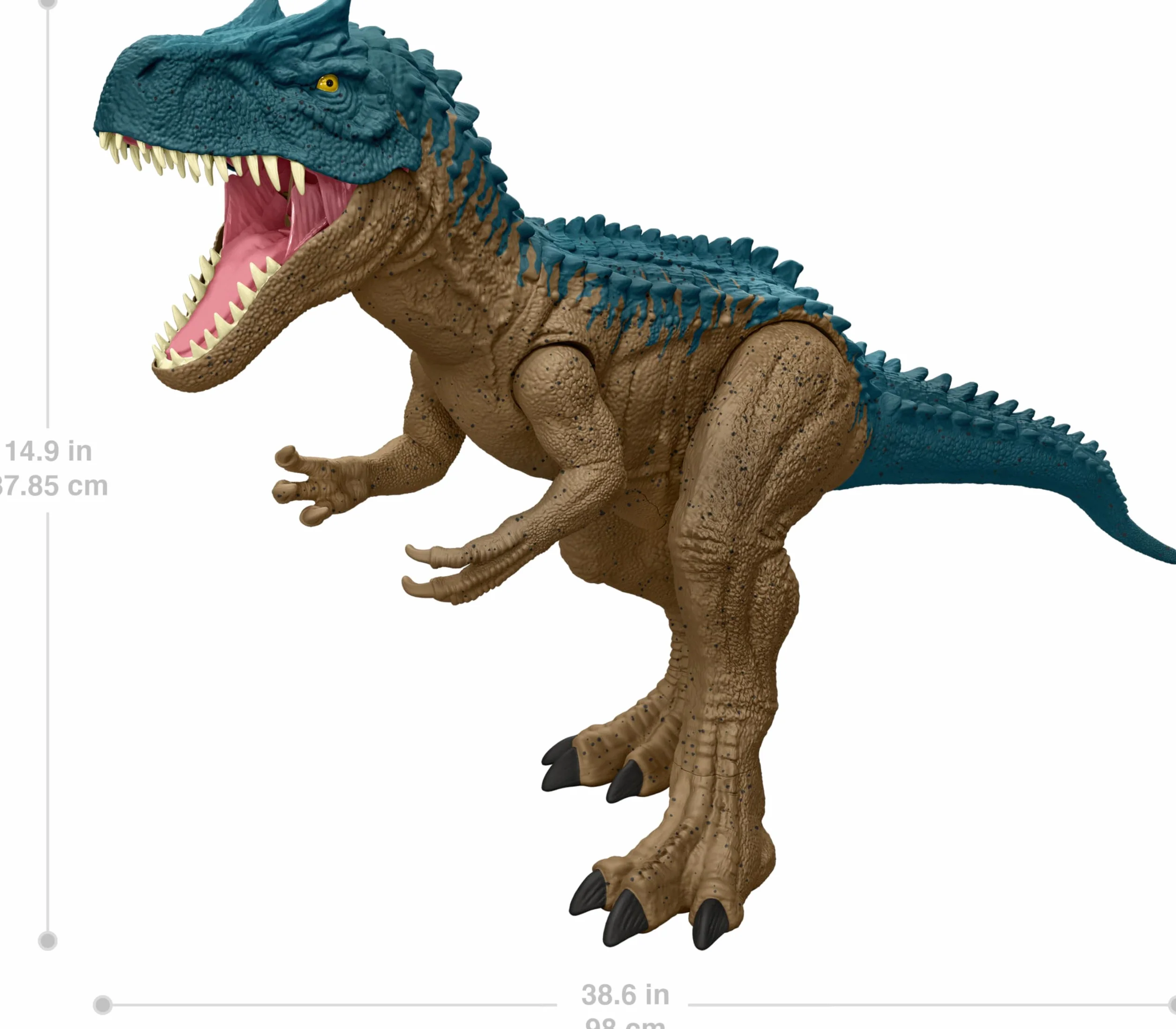 Mattel Jurassic World: Teoria chaosu Netflix - Kolosalny Allozaur Duża figurka dinozaura (96,5 cm długości) potrafiąca połknąć do 20 minifigurek, zabawka akcji, HRX53