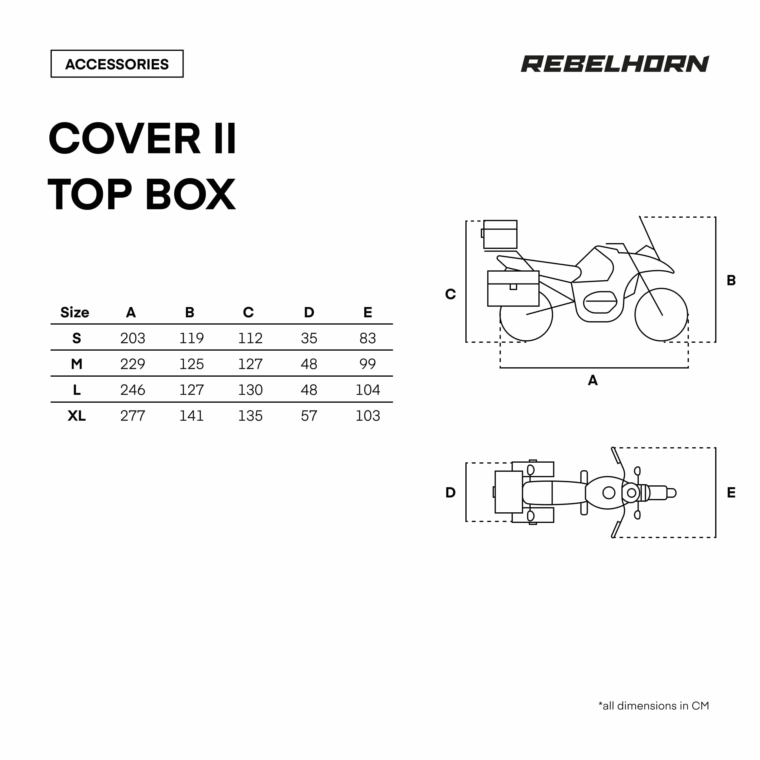 REBELHORN Cover II Top Box Pokrowiec na Motocykl Trwały Poliester Dwa otwory na łańcuch antykradzieżowy