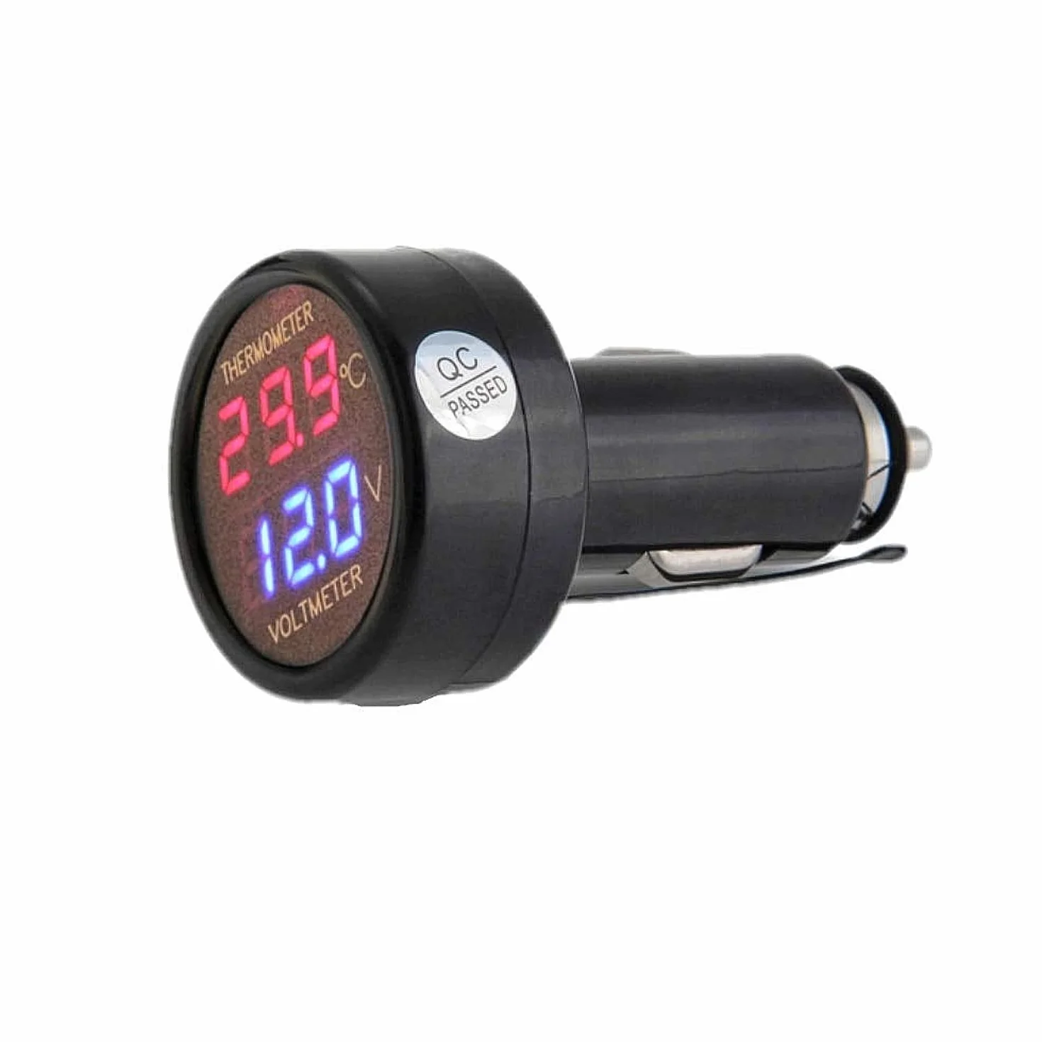 JZK woltomierz termometr 2 w 1, cyfrowy wyświetlacz napięcia akumulatora samochodowego, temperatura, manometr, woltomierz testowy, DC 12 V, 24 V