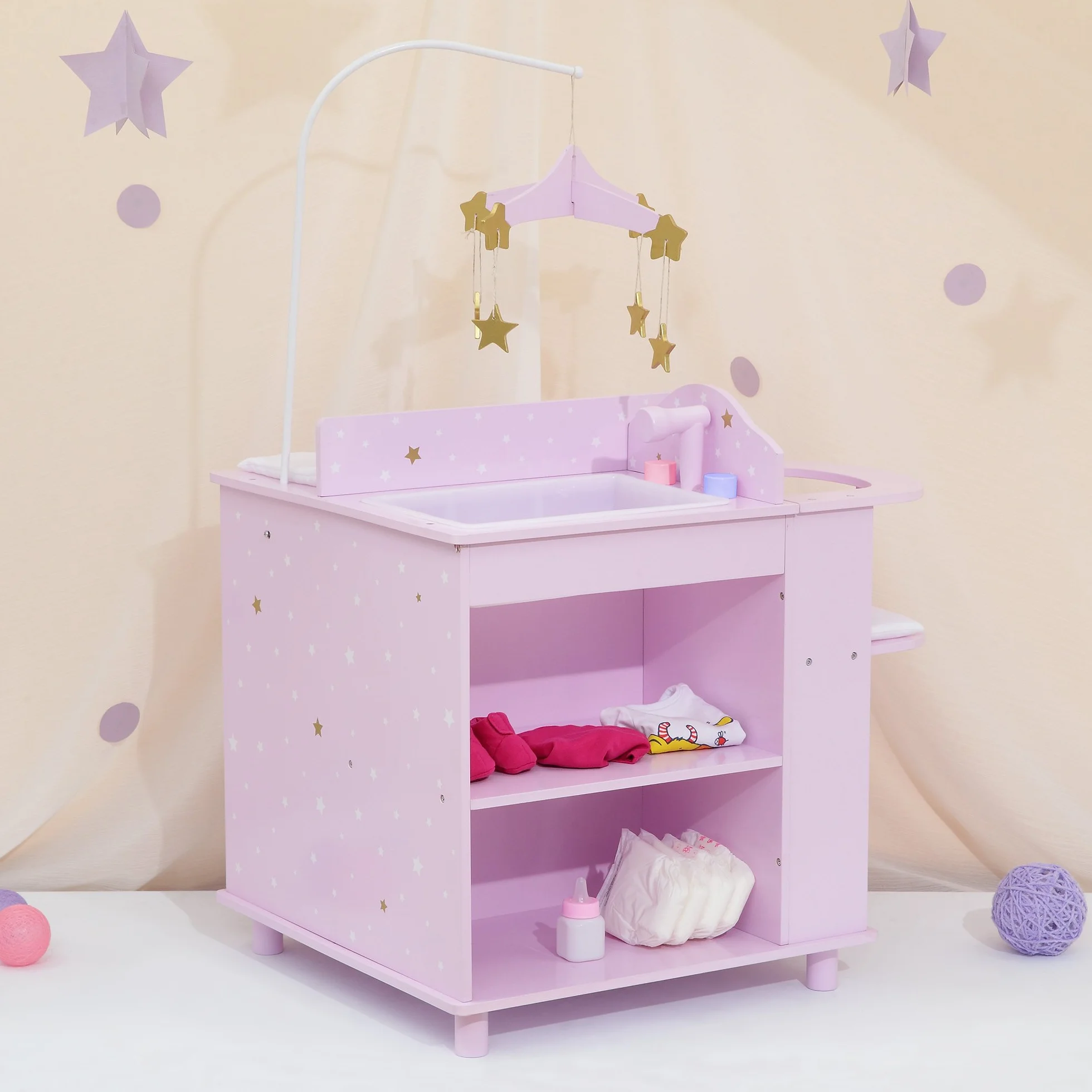 Olivia's Little World Liliowy Przewijak i Schowek dla Lalek TD-0203AP | Meble dla Lalek