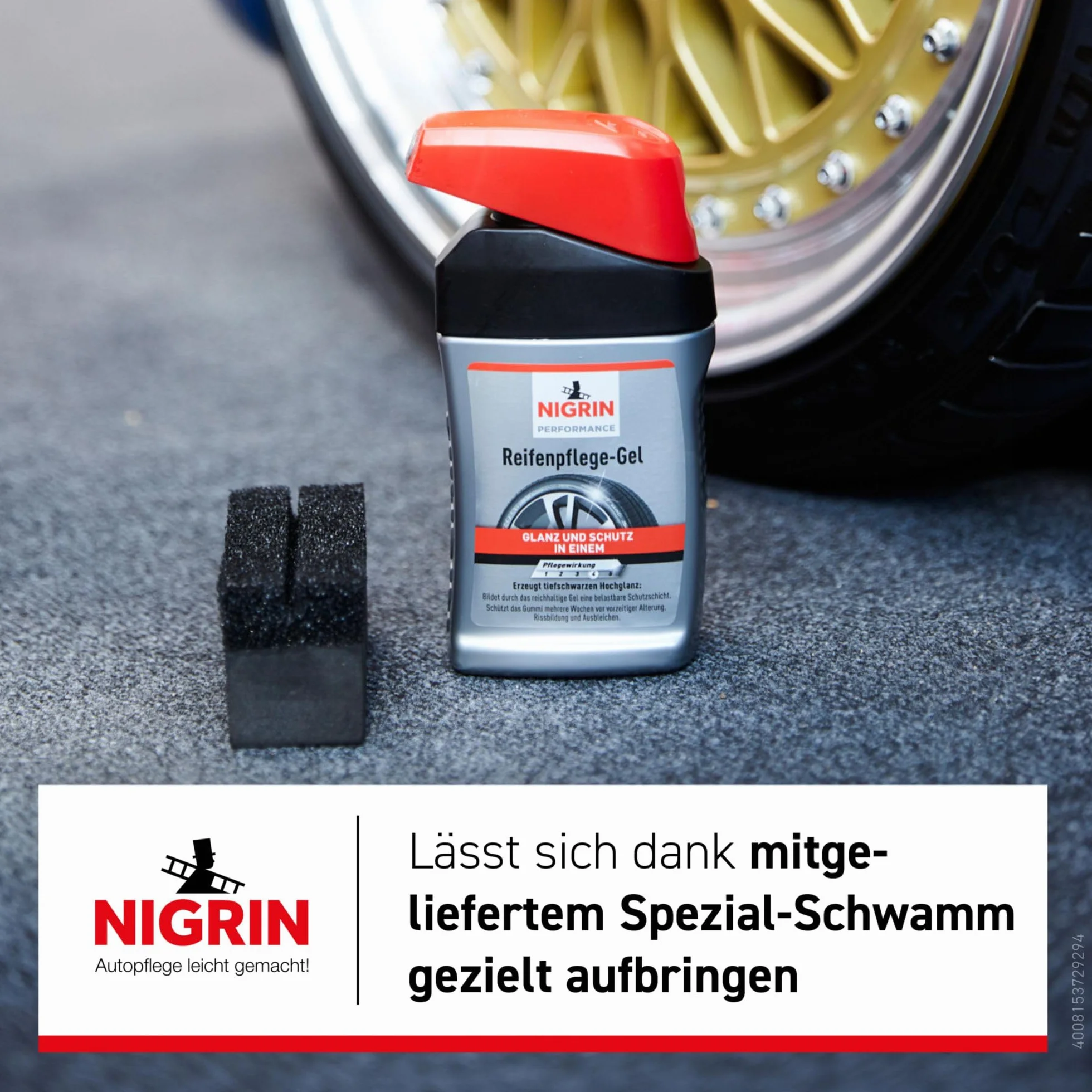 NIGRIN Żel do opon 300 ml chroni przed UV brudem solą z gąbką nakładania