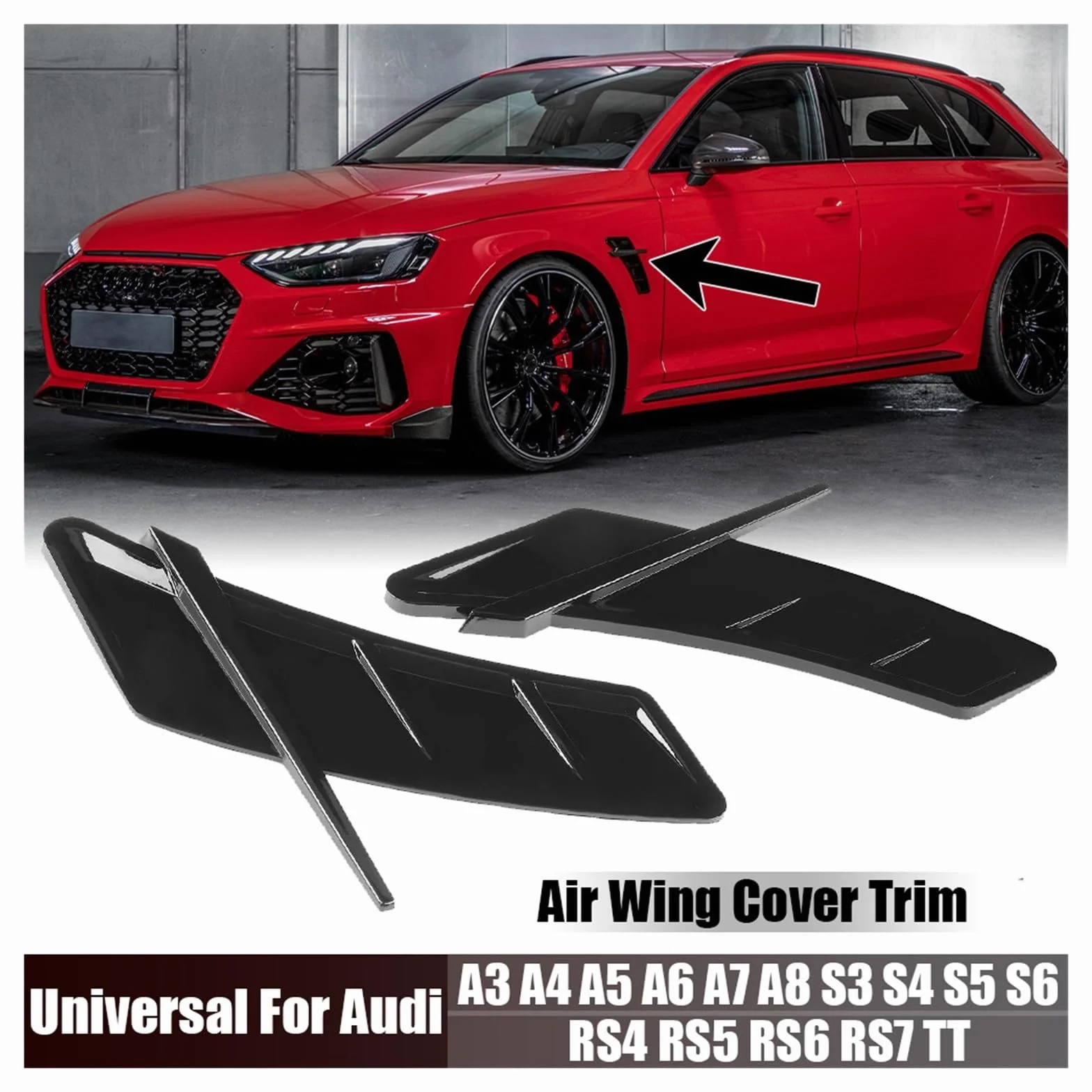Boczne nawiewy wentylacyjne do Audi A3 A4 A5 A6 A7 RS3 RS4 RS5 RS6 RS7 S3 S4 S5 S6 Q3 Q5 TT Glossy Black