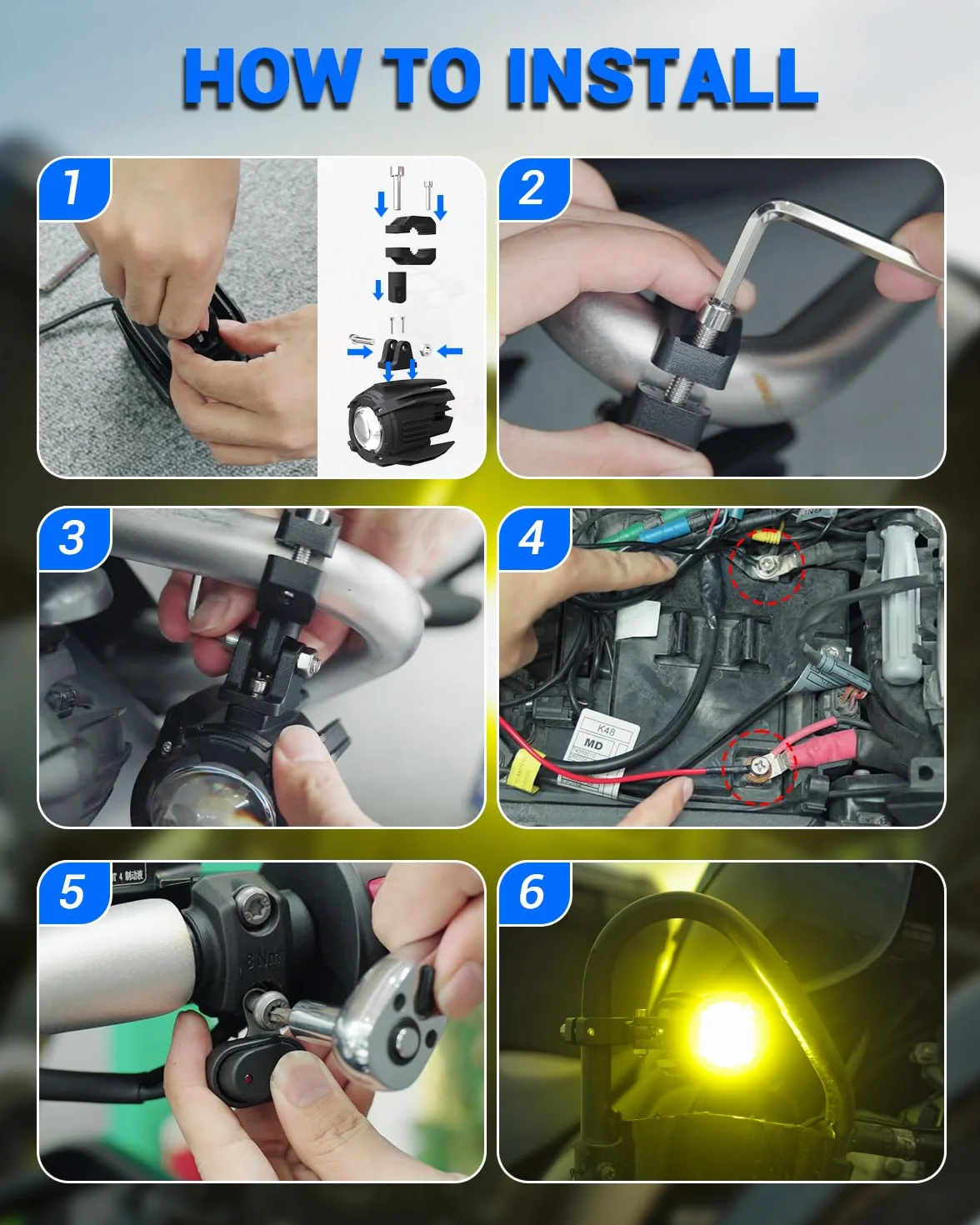 SUPAREE Reflektor przeciwmgielny LED do motocykla, dodatkowy reflektor LED do motocykla, dodatkowy reflektor do motocykla z przełącznikiem, żółte/białe światło, IP68, 9-30 V, do R1200GS F800GS F650 LC